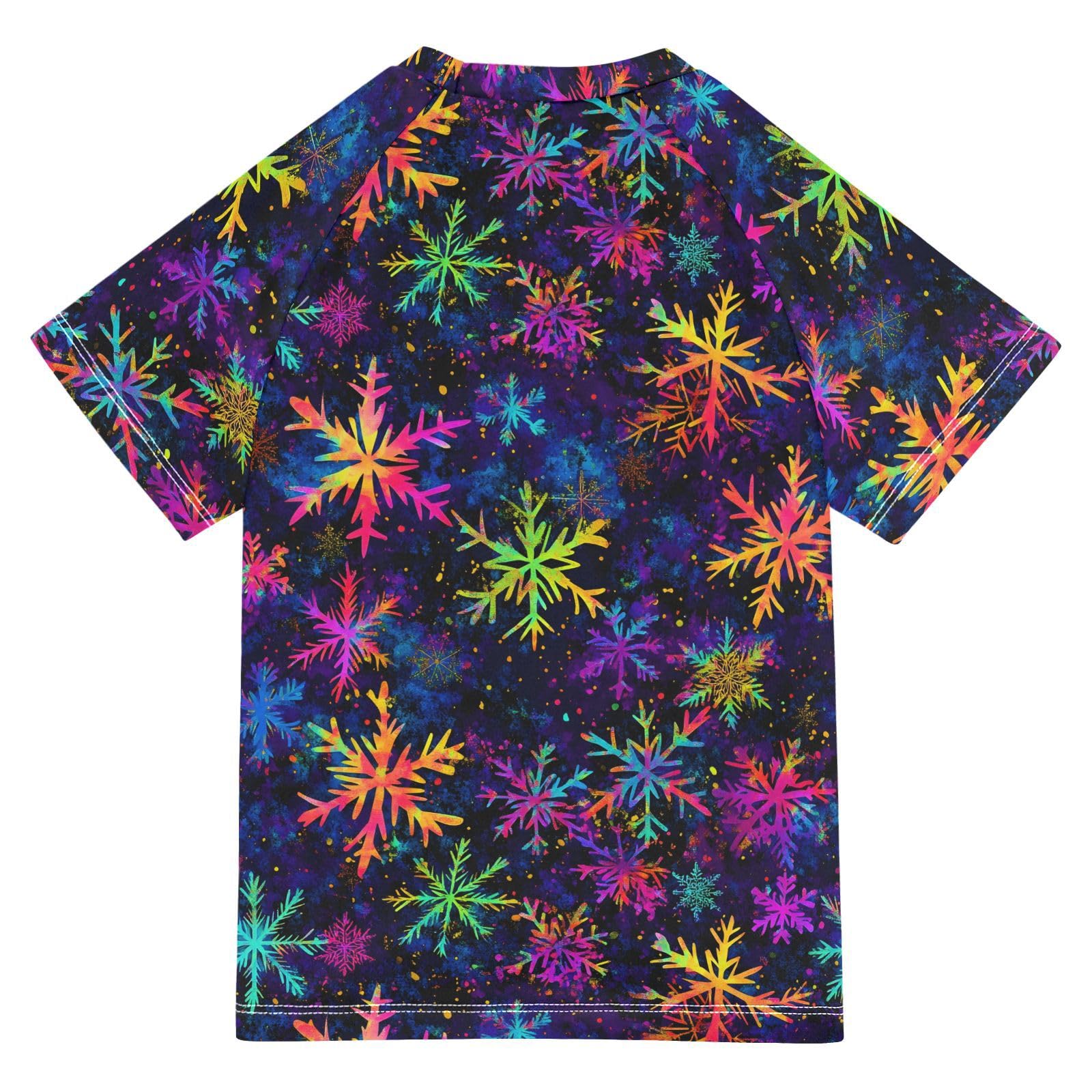 Boys Rash Guard Short Sleeve Swim Shirts for Boys Neon Snowflake Sun Protection 7-8T