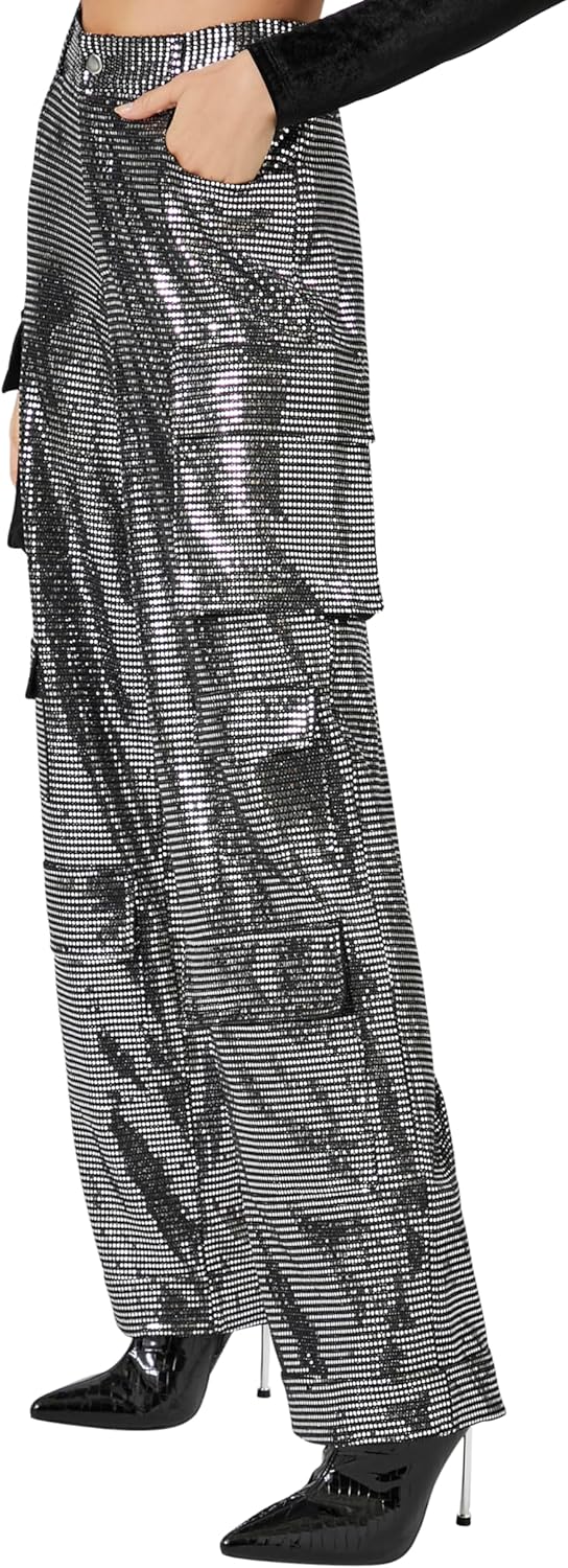 Forever 21 Womens Metallic Wide-Leg Cargo Pants - Image 3