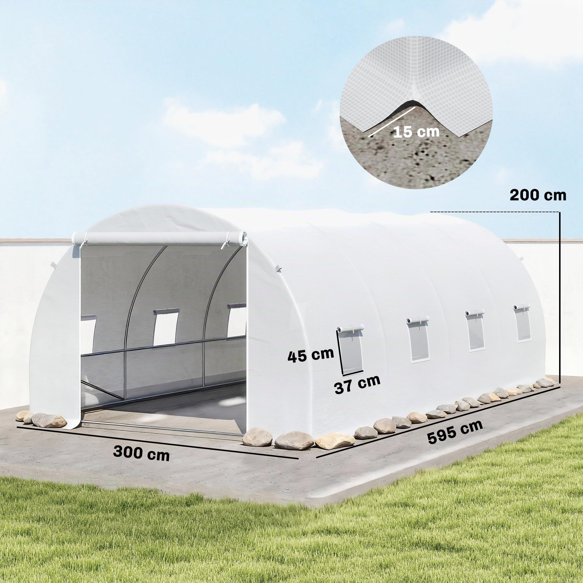 Outsunny Serre de Jardin Tunnel 18m² 6L x 3l x 2H m Blanc
