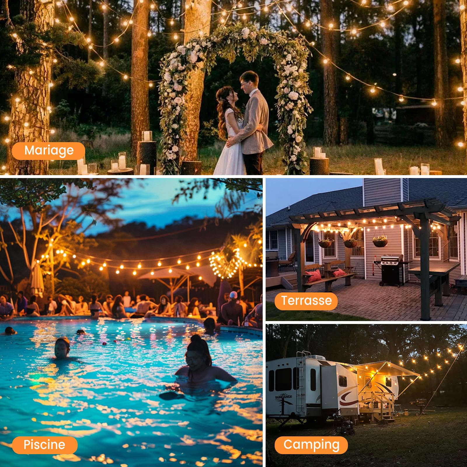 Guirlande Lumineuse Exterieure 45M avec Télécommande, Guirlande Guinguette avec 75+3 G40 LED Ampoules, Dimmable, Étanche Chaîne Lumiere Exterieur pour Patio Terrasse Fête Mariage
