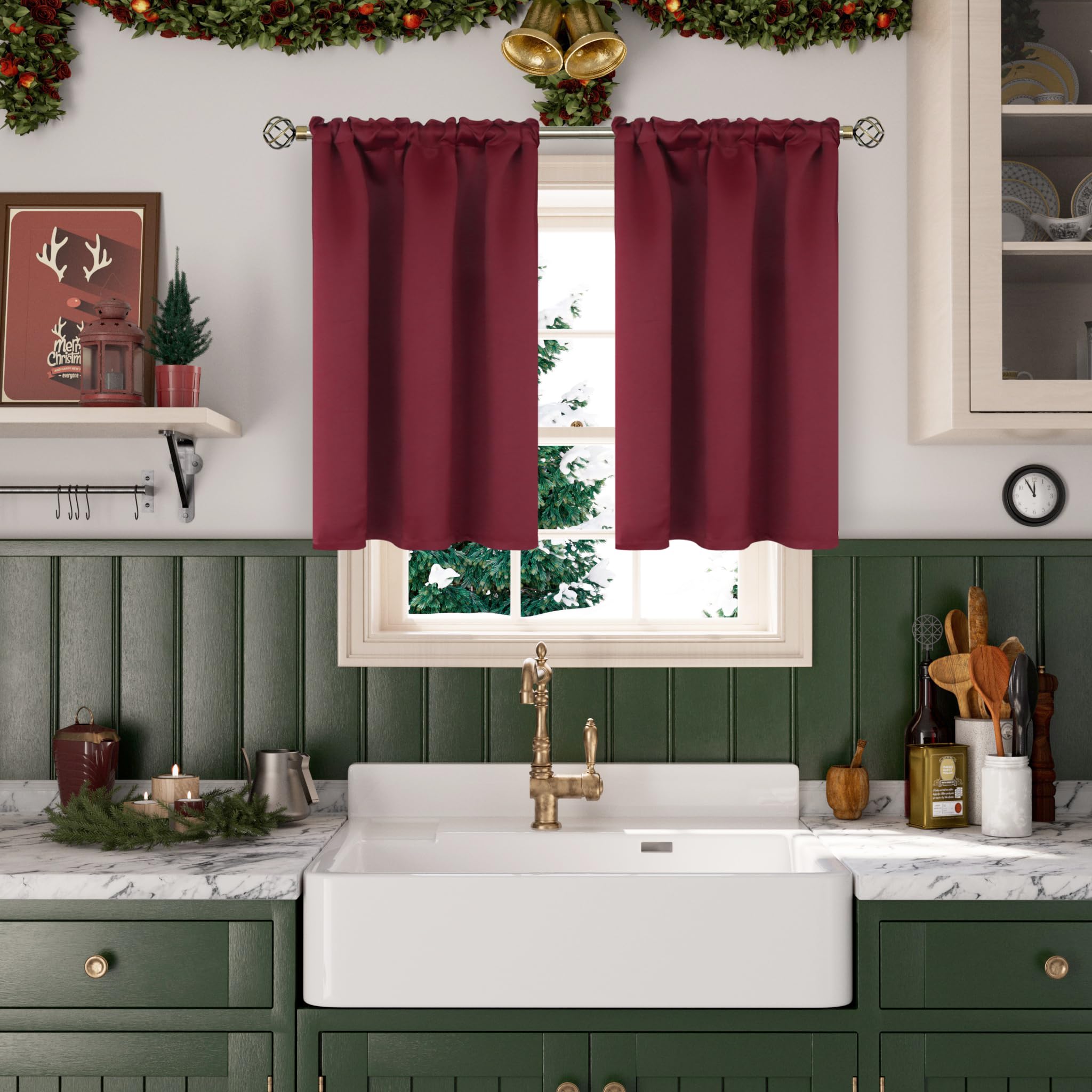 BGment Burgundy Blackout Curtains 36 Inches Long for Bedroom Kitchen Window - Short Length Thermal Insulated Drapes with Rod Pocket for Basement Cafe Bathroom, 42 x 36 Inch, 2 Panels โ image 1