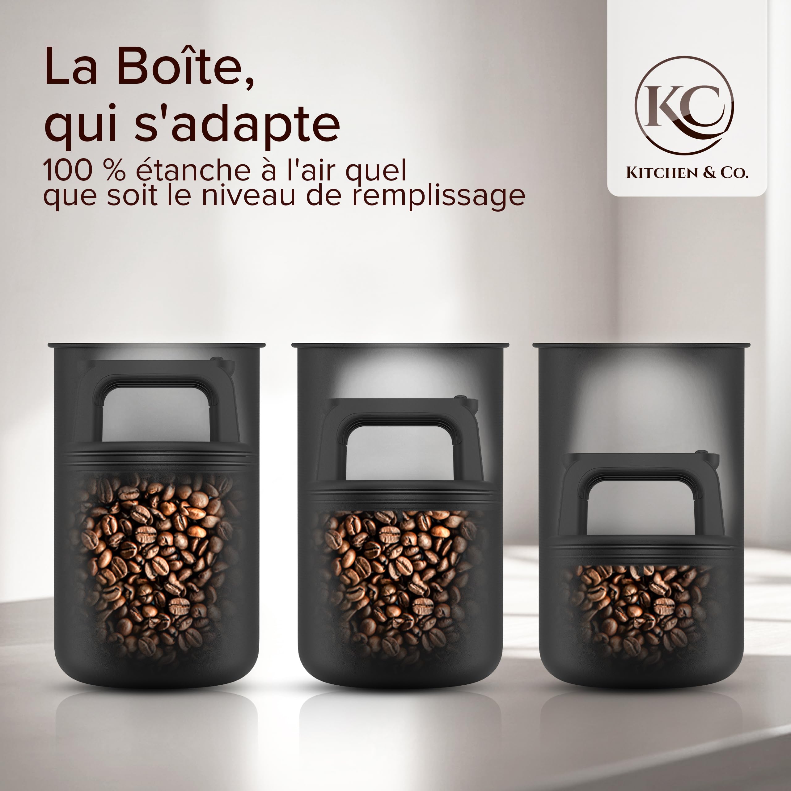 Boîte en Acier Inoxydable Hermétique pour 1 kg de Café en Grains - Couvercle sous Vide, Joint Aromatique - Idéal pour le Café et le Thé