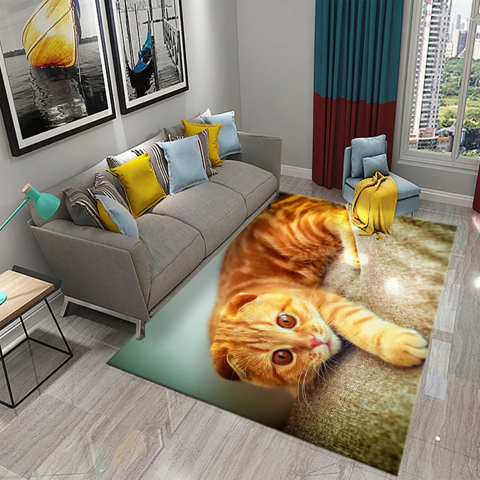 Tapis design moderne 3D chat 160 X 230 cm au fini poil court