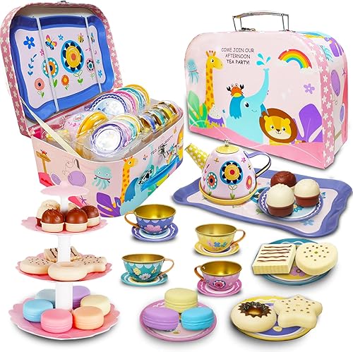 Juego de fiesta de té para niñas pequeñas, juego de comida de postre para niños de 3 4 5 6 7 8 9 años, juego de postre de cocina para niños, juego