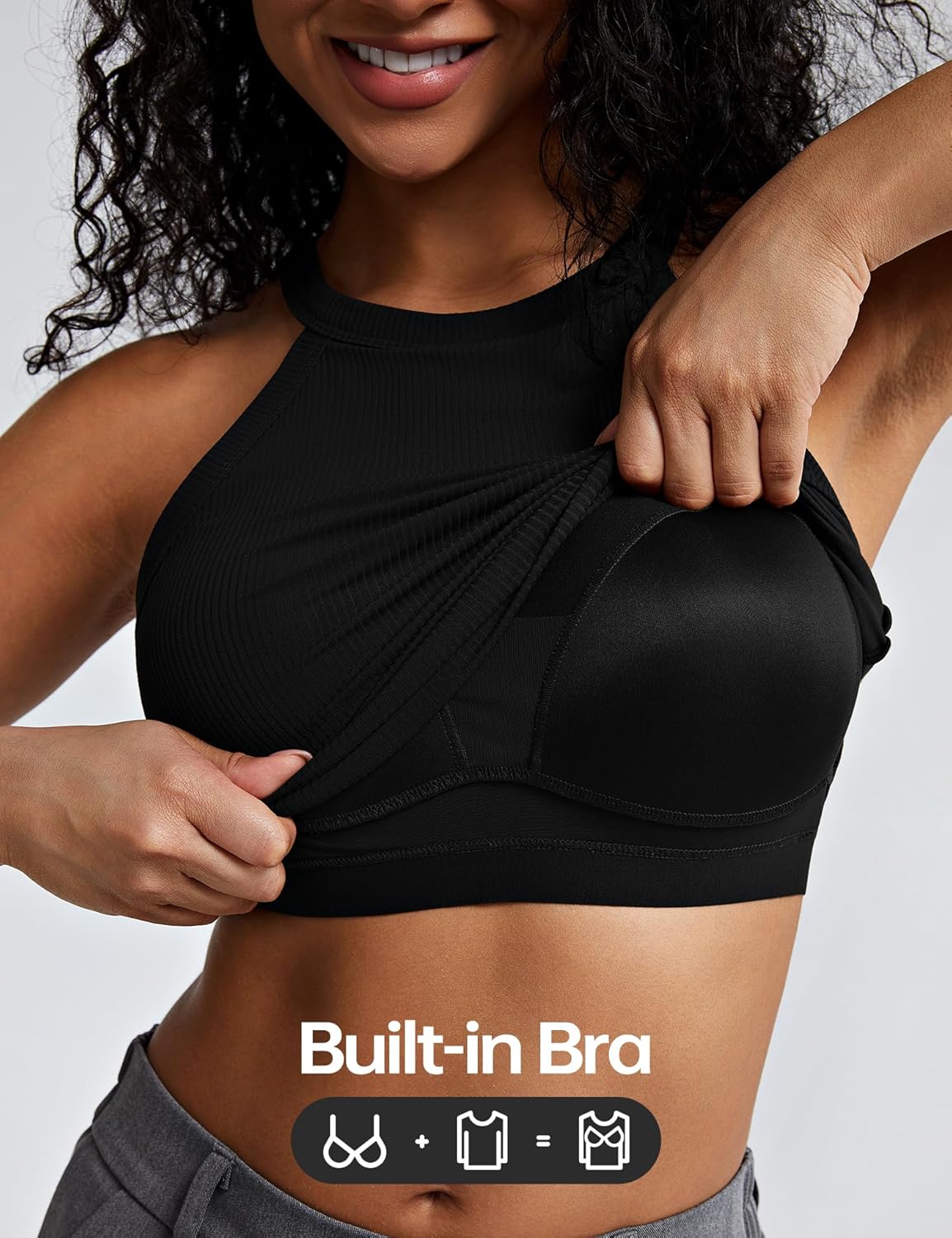 ZeroBound Built in Bra Tank Tops for Women - High Neck Racerback Tank Tops, Casual Basic Ribbed Going Out Top Sleeveless - Image 6