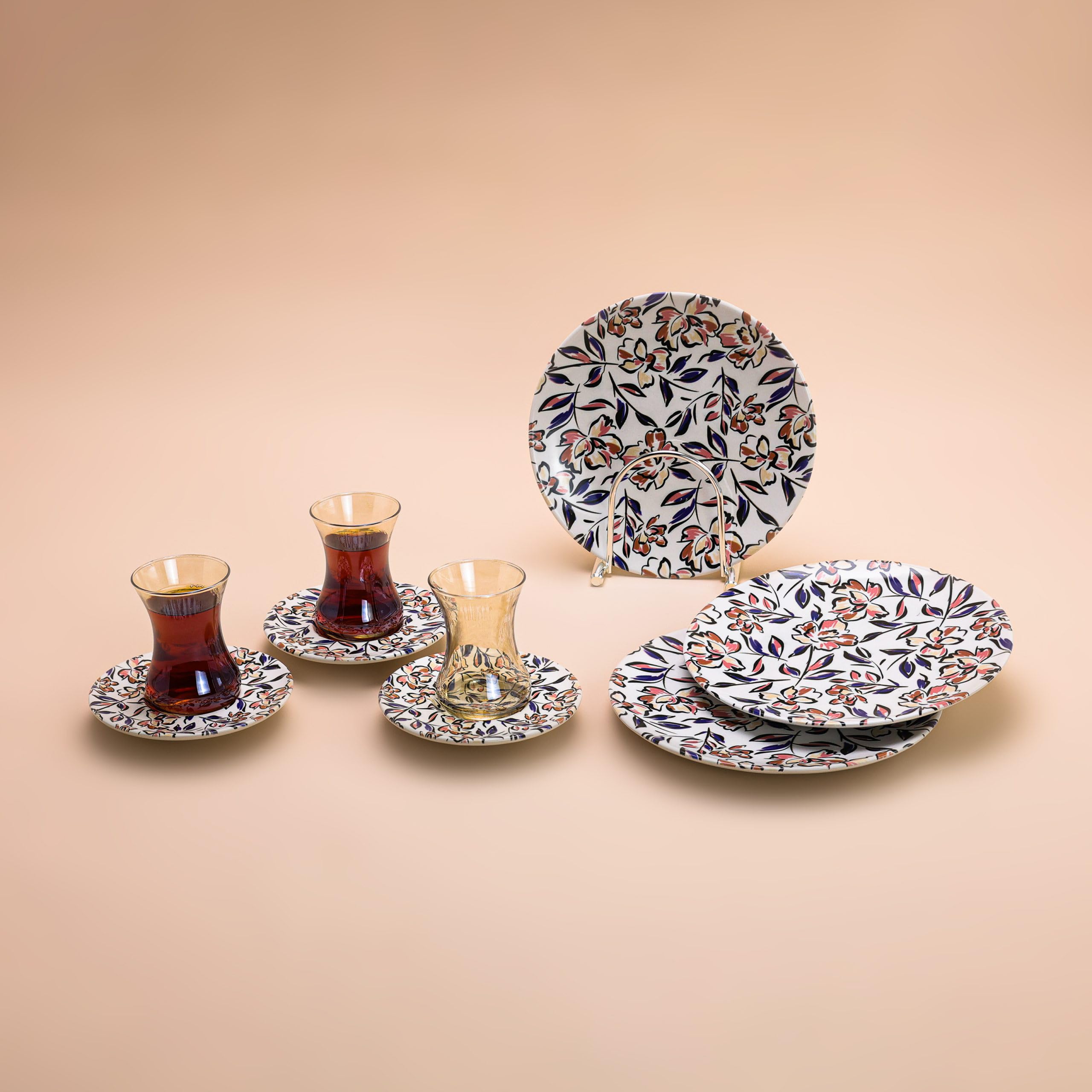 BLACKSTONE Herencia 18 Pieces Porcelain Tea Set With Side Plate 6x Tea Cups | 6x Saucers | 6x Side Plates, Made In Turkey (1205)