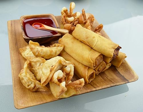 Miniatura 3 de Plato cuadrado de madera de acacia de 10 pulgadas y bandeja de queso, juego de 8, sostenible, ecológico, bandeja de madera de acacia