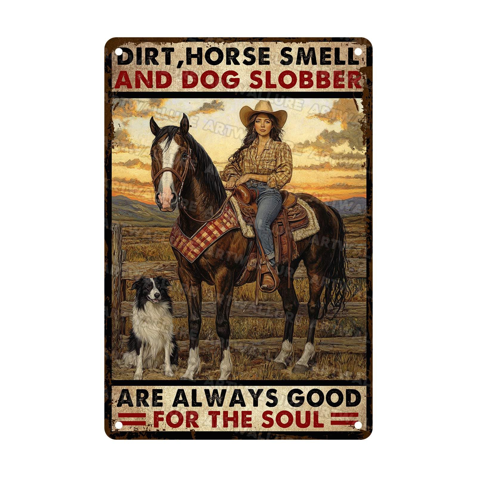 Metal Signs Dirt Horse Smell and Dog Slobber are Always Good for The Soul, Retro Sign Vintage Aluminum Tin Sign for Home Cafe Bar 8x12Inch
