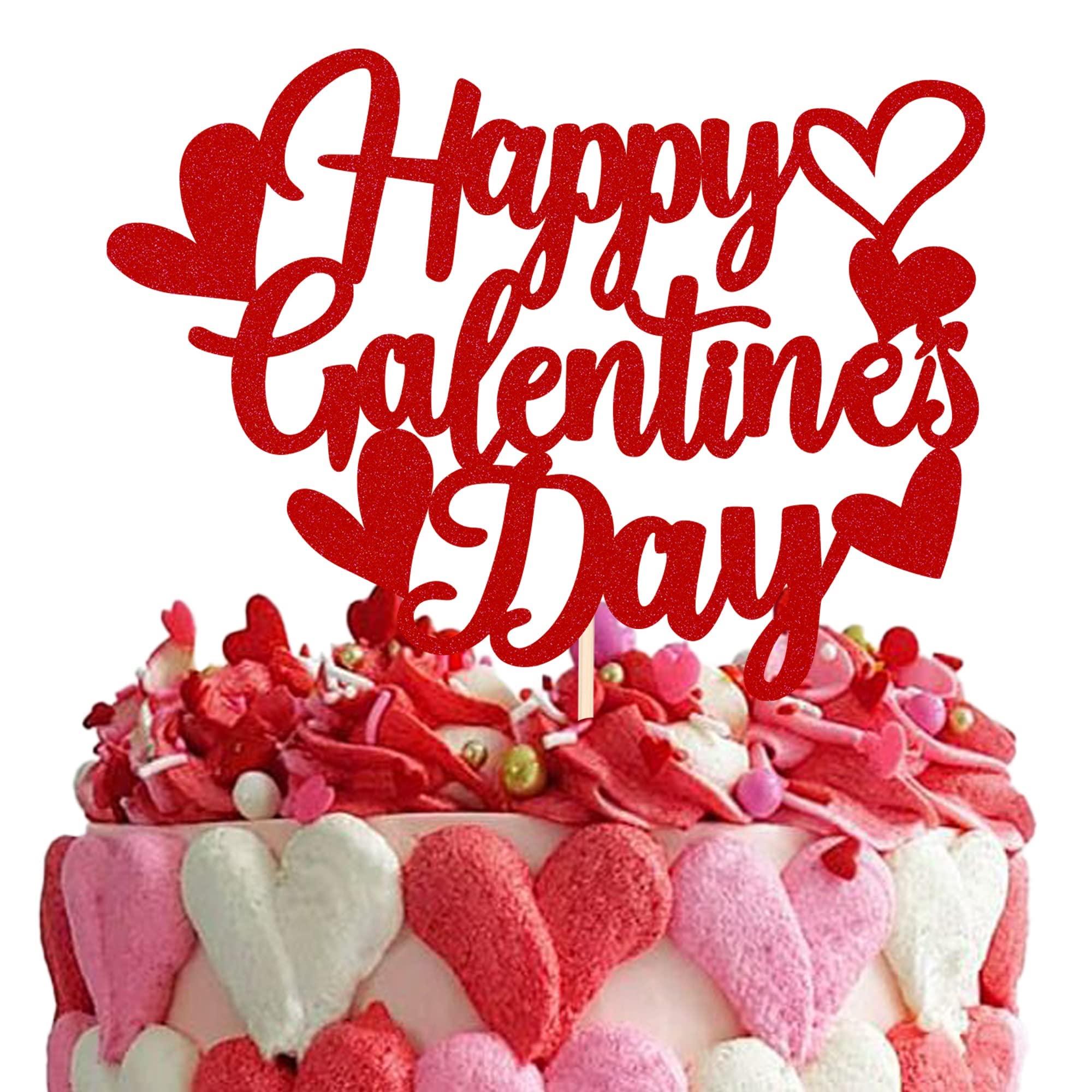 Valentinstag Tortenaufsatz „Happy Valentine's Day“ – Glitzernde Kuchendekoration Für Partys