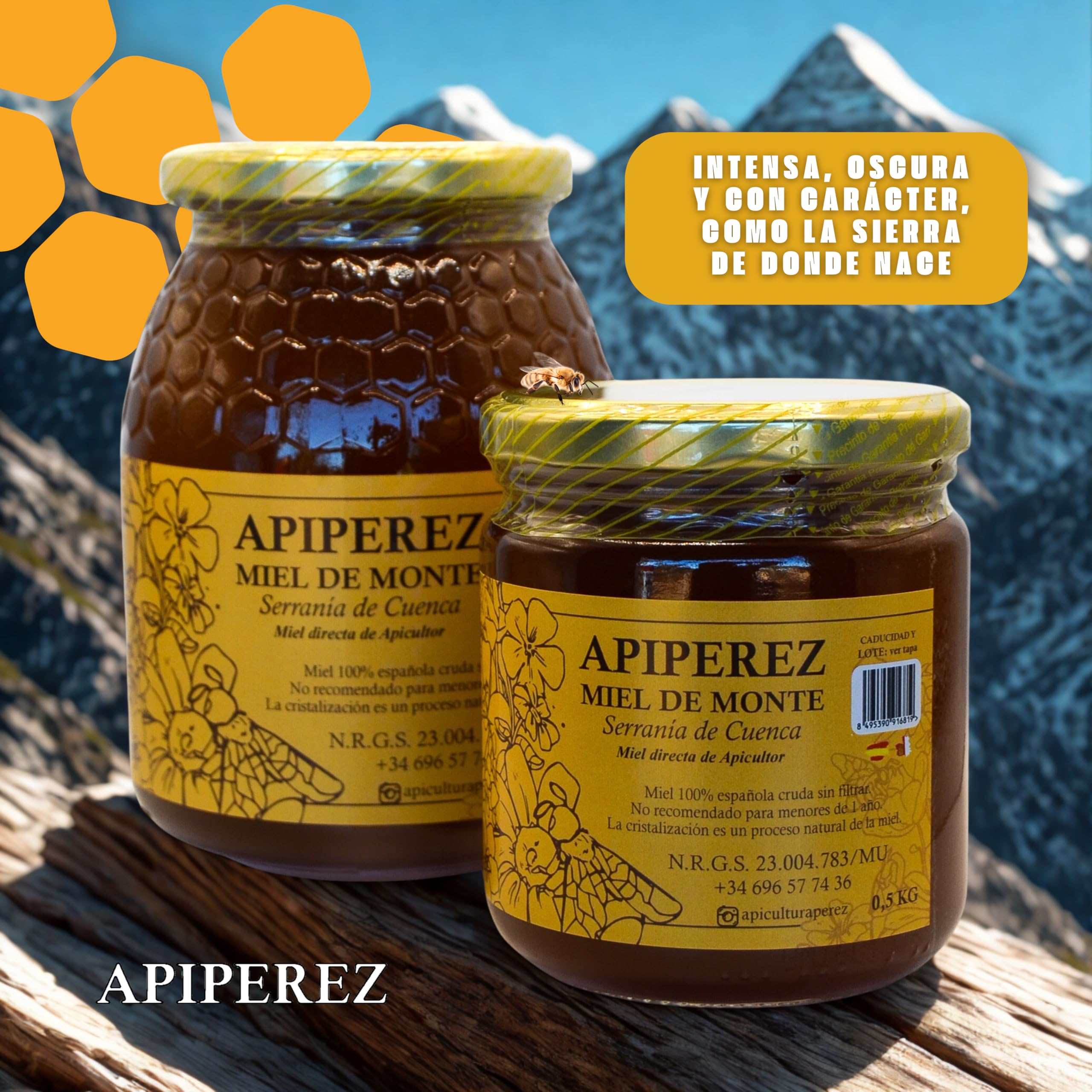APIPEREZ Miel Cruda de Monte 1 kg – Miel Natural de Mielato, Antioxidante y Antimicrobiana – Sabor Intenso y Color Ámbar Oscuro
