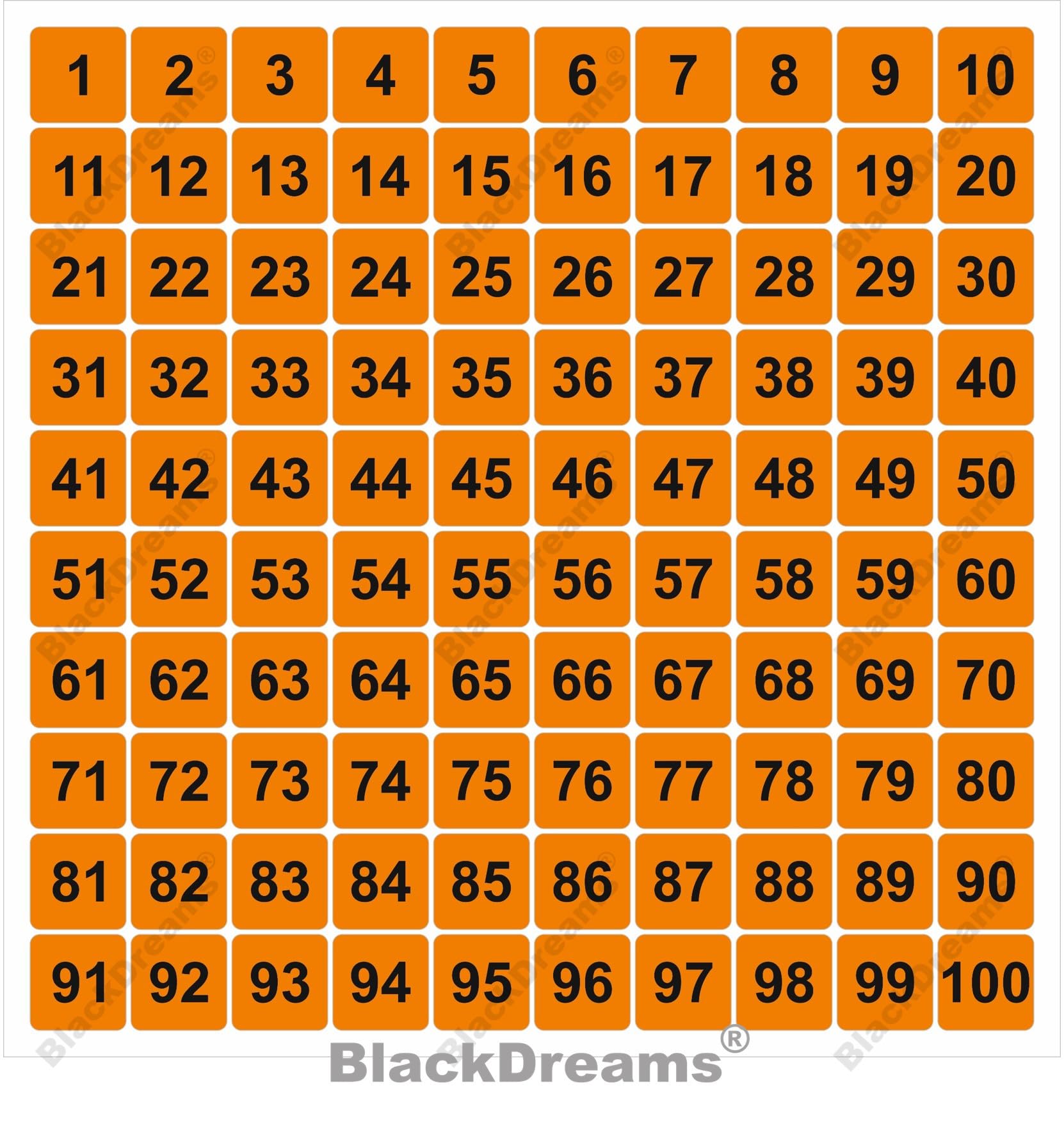 BlackDreams® 25mm Square 500 Pieces Alphabet Number Stickers, Small Size Labels for Organizing, Numbering, Project, School, Lab use - Orange, 1 to 100