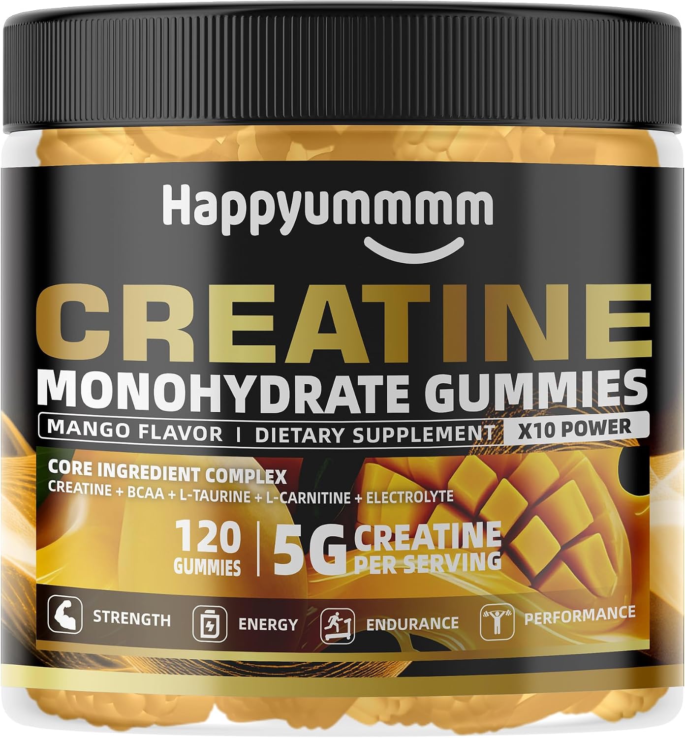NSF Certified Creatine Gummy 5g - Creatine Monohydrate Gummies for Men & Women - Boost Focus,Strength, and Endurance, Anti-Melting Formula, Vegan, Gluten-Free, Non-GMO，Mango 120