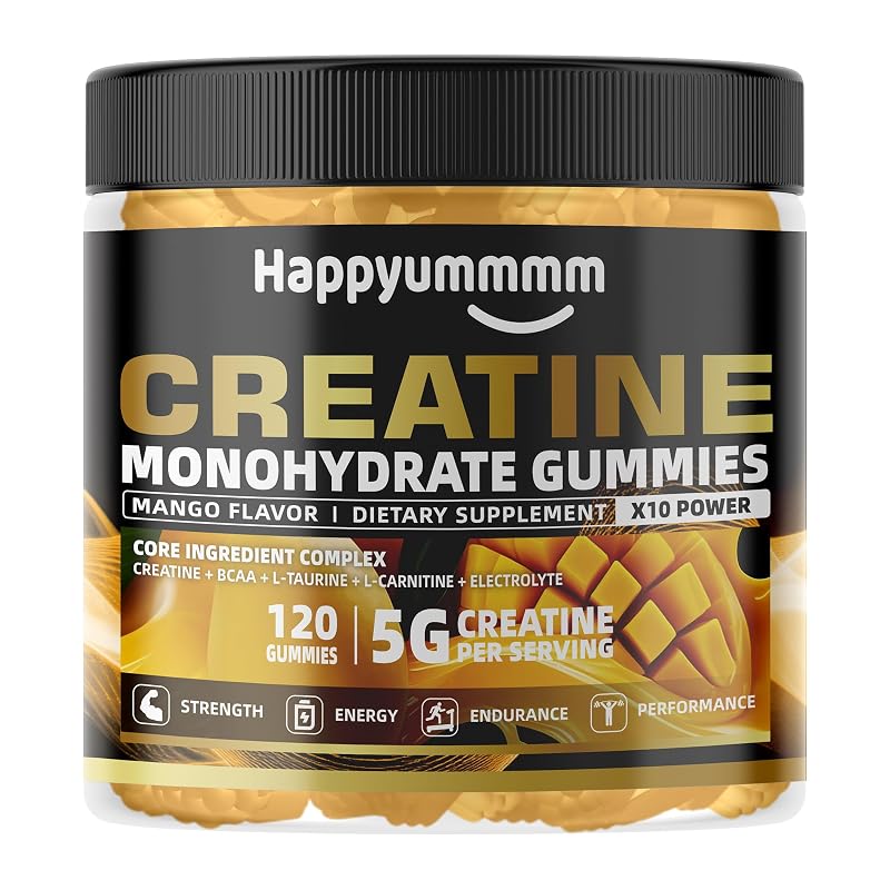 Happyummmm nutrition Creatina em gomas com creatina monohidratada 5 g, 120 gomas