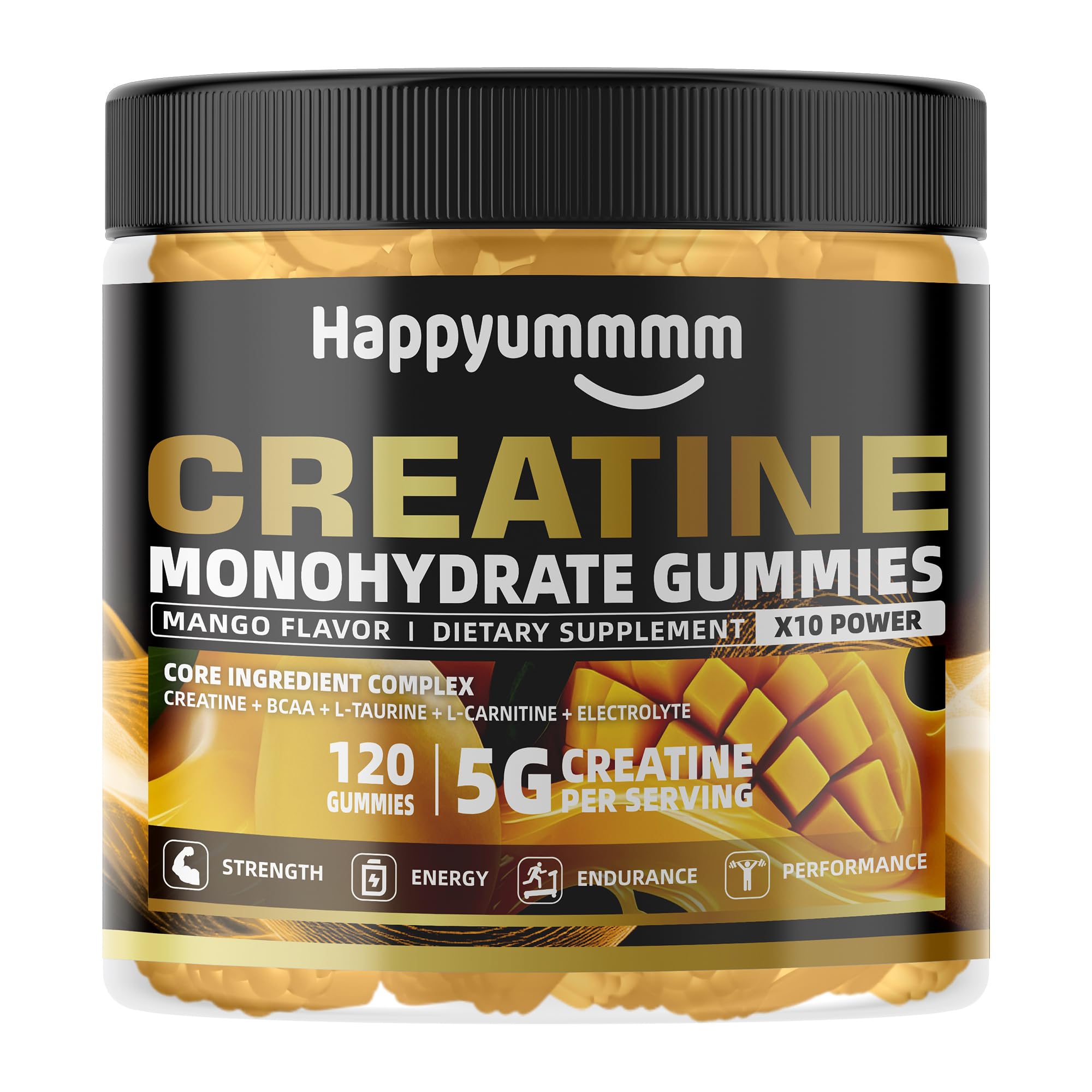 NSF Certified Creatine Gummy 5g - Creatine Monohydrate Gummies for Men & Women - Boost Focus,Strength, and Endurance, Anti-Melting Formula, Vegan, Gluten-Free, Non-GMO，Mango 120
