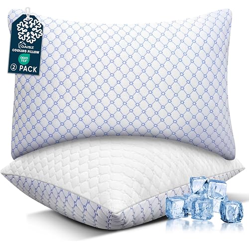 OAISZ Cooling Pillow King Size Set of 2, Shredded Memory Foam Bed Pillows for Sleeping, Adjustable Pillows with Cooling Cover, Soft Yet Supportive Memory Foam Pillows for Side Back Stomach Sleepers