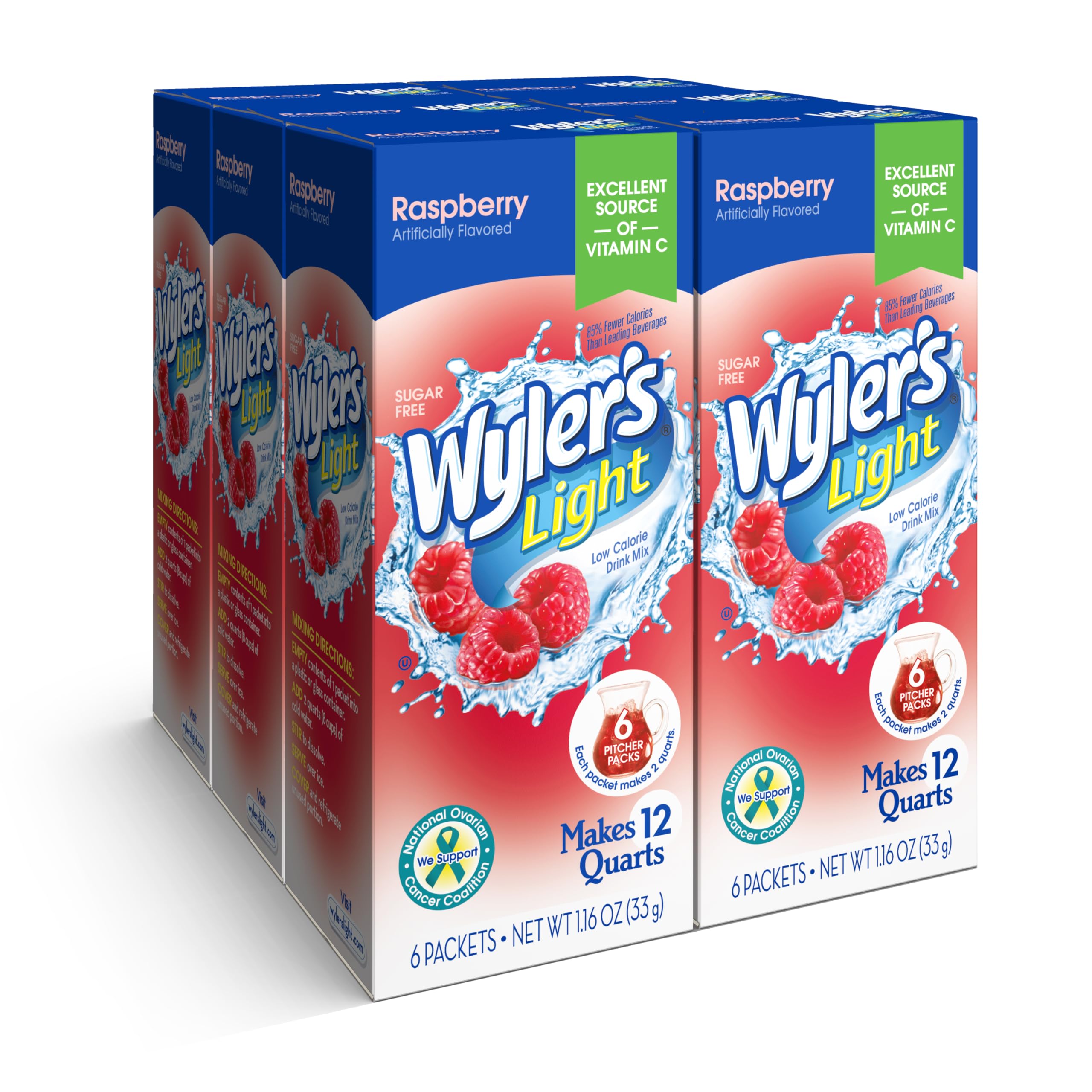 Wyler's Light Pitcher Packs, Water Drink Mix, Raspberry, 6 Boxes (36 Pitcher Packets), Raspberry