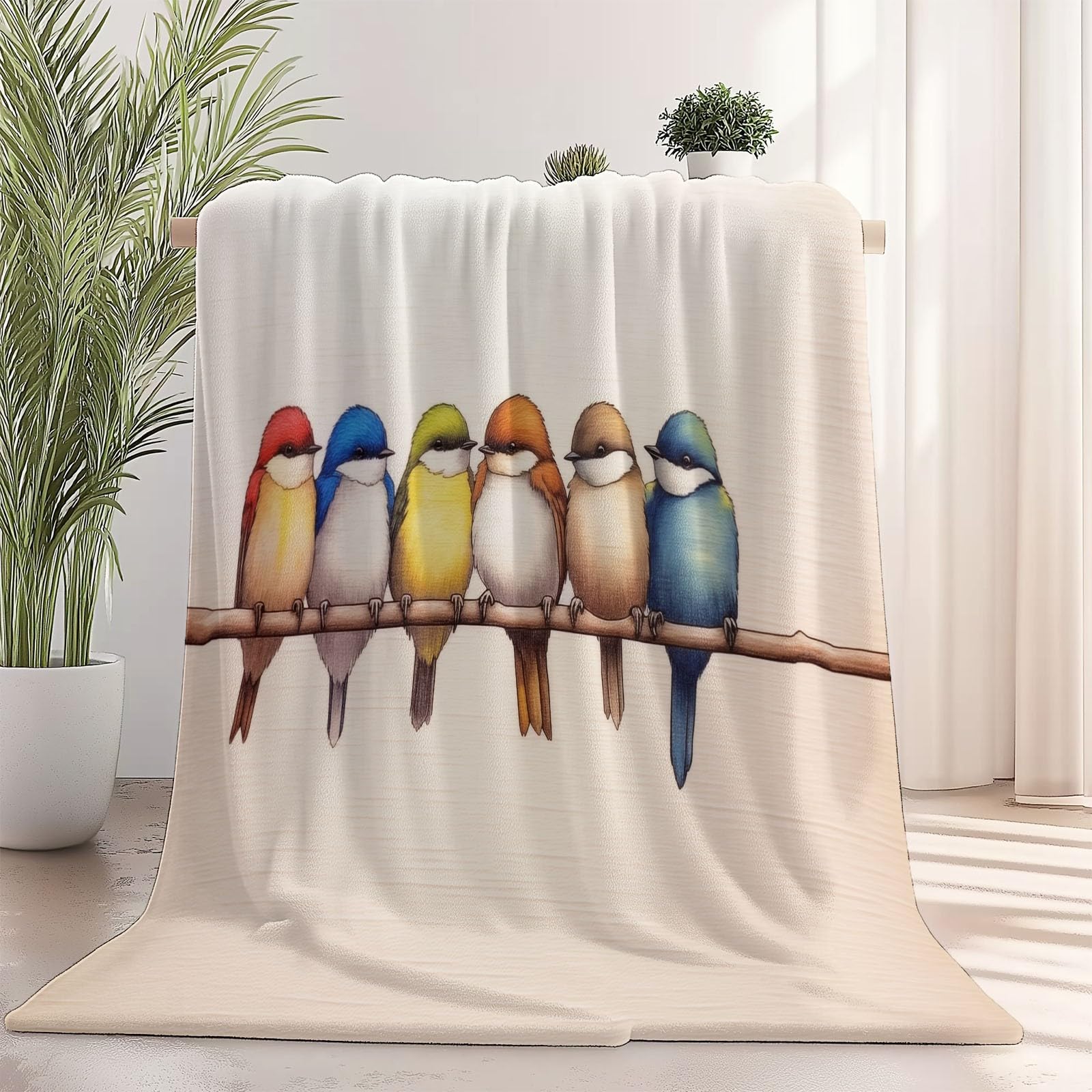 Puszyste koce na sofę 150 x 200 cm – białe, super miękkie, puszyste, nadające się do prania, koc z motywem ptaka, AST, koc dziecięcy z polaru na łóżko, sofę, podróż, pomysł na prezent