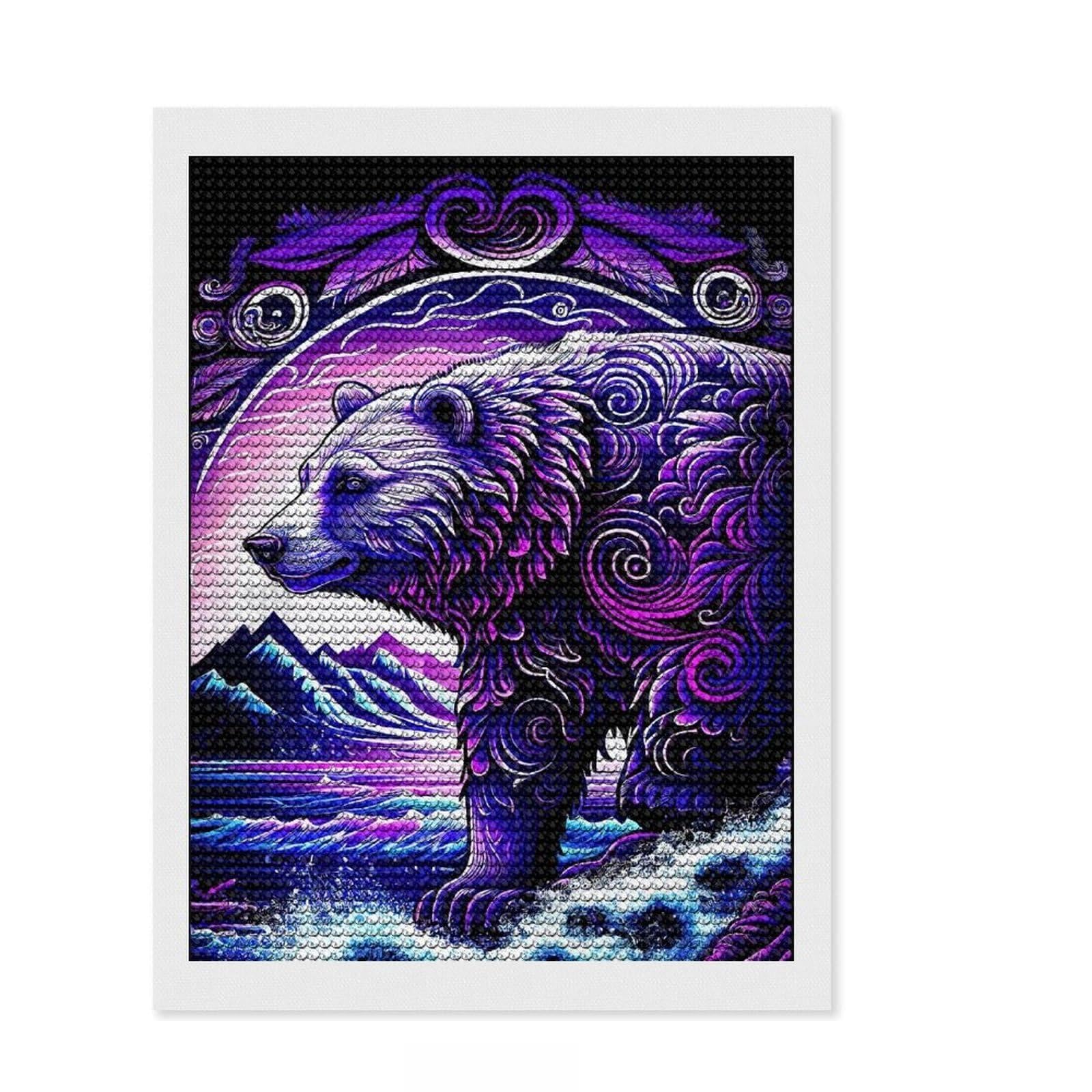 Junmoney Bear Floral Design Full Drill Diamond Painting Kit 12"x16", Office Decor, for Beginners, Full Kit Included, Christmas Gift