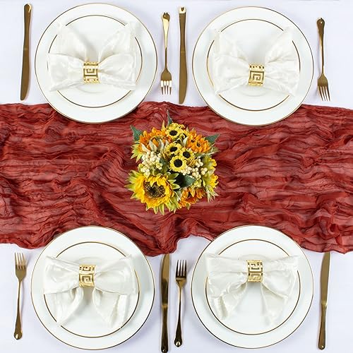 Miniatura 4 de Camino de mesa de gasa óxido, 1 camino de mesa de gasa de 10 pies, estilo bohemio, rústico, transparente, a granel, 120 pulgadas para bodas, baby