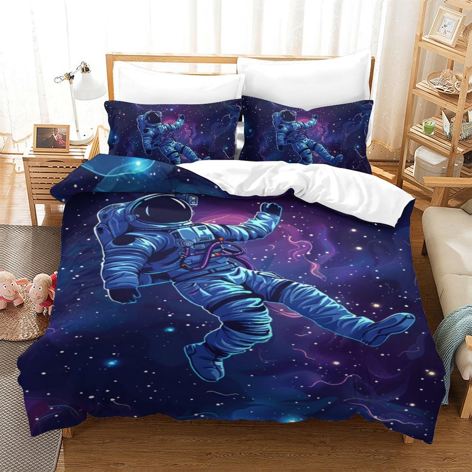 Parure de couette microfibre astronaute 140x200cm lit simple enfant avec taies