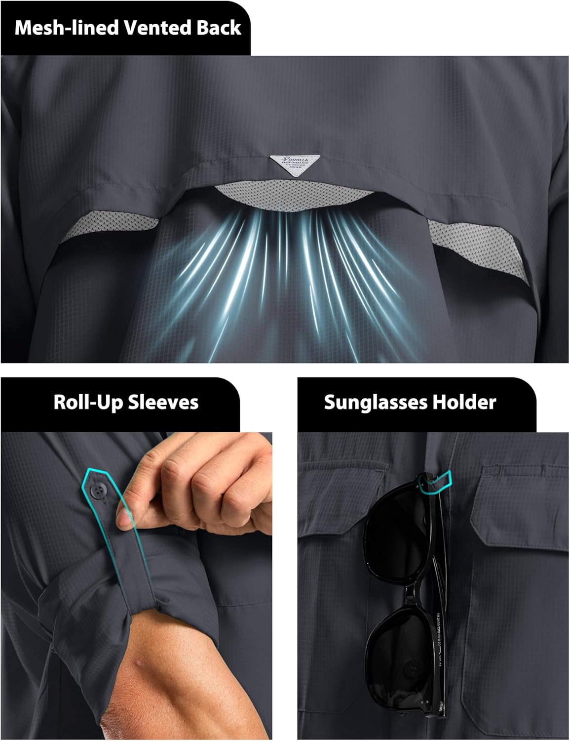 Pudolla Men's Sun Protection Fishing Shirt Lightweight Long Sleeve UPF 50+ Hiking Shirt for Men Outdoor Travel with Pockets - Image 4