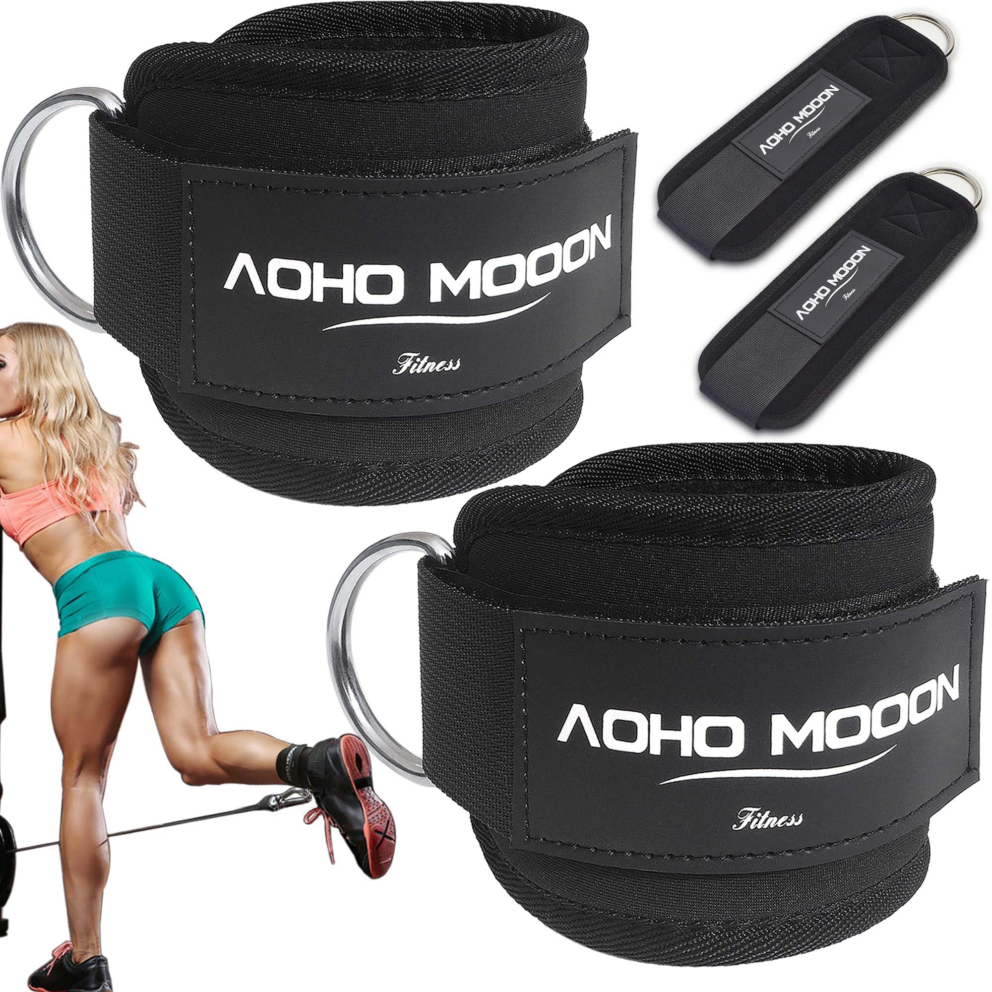 AOHO MOOON Ankle Straps (2 Pieces) for Cable Machines Women | Gym Workout Leg Straps, Premium Padding Ankle Cuffs, Glute Kickback Exercises Equipment, Pulley Attachment, One Size Fit All