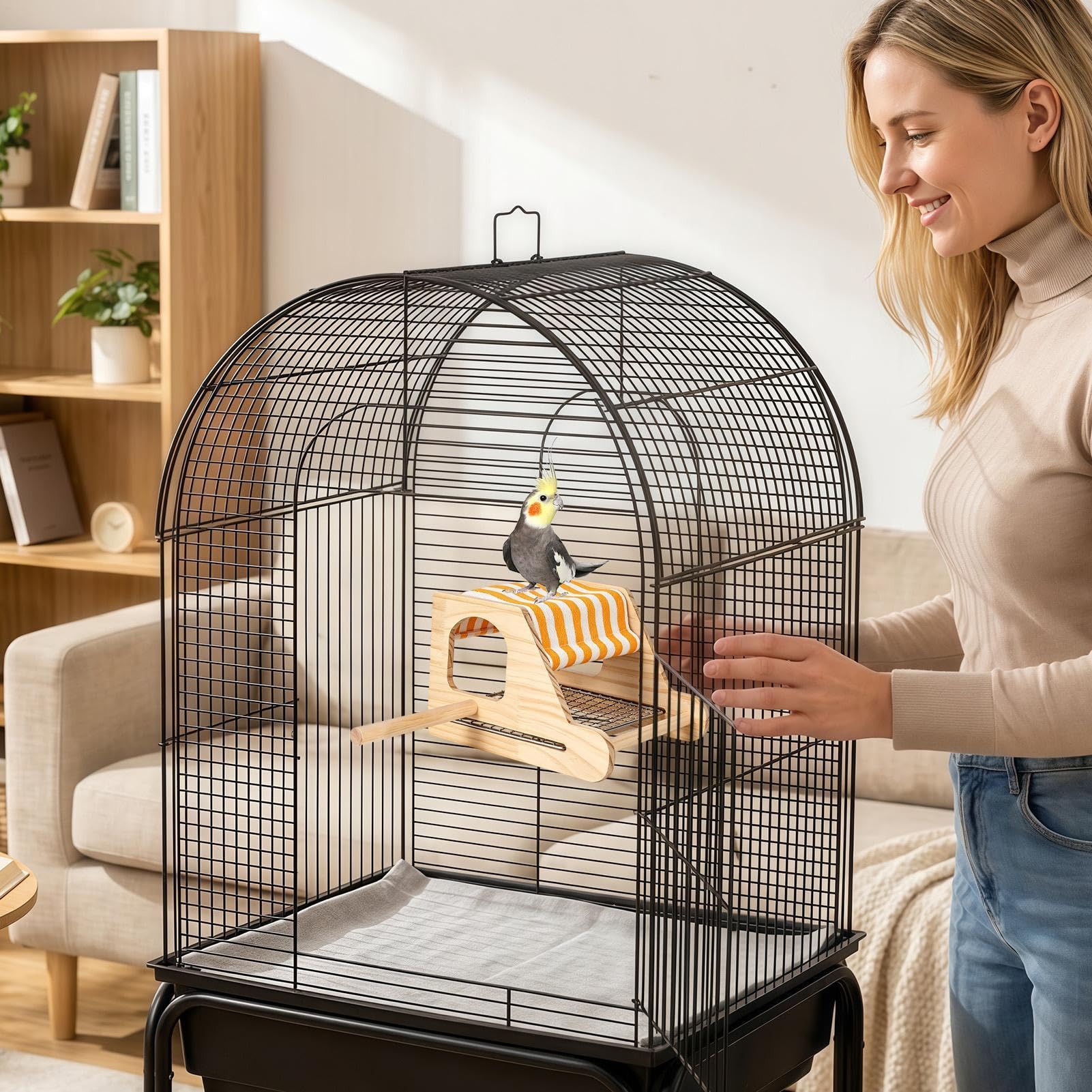 Nichoir en bois pour oiseaux | Nid de perroquet avec fond en maille d'acier inoxydable pour l'élevage de conures inséparables calopsittes perruches