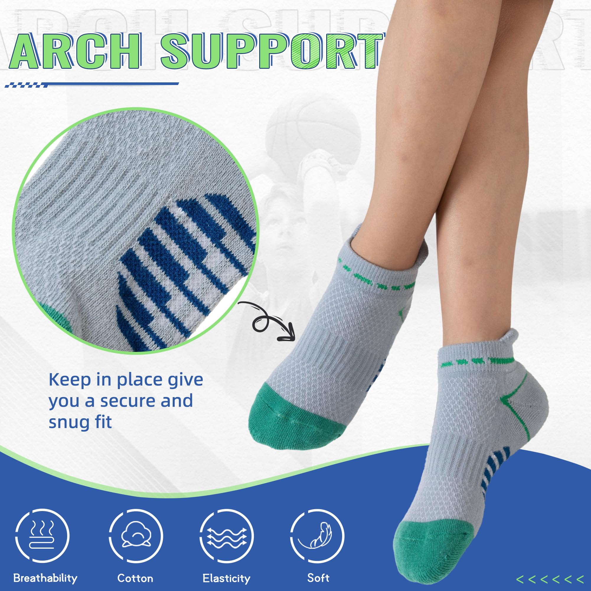 SEEYAN Kids Socks Boys Ankle Athletic Half Cushioned Low Cut Sport Cotton Breathable Socks 6 Pairs