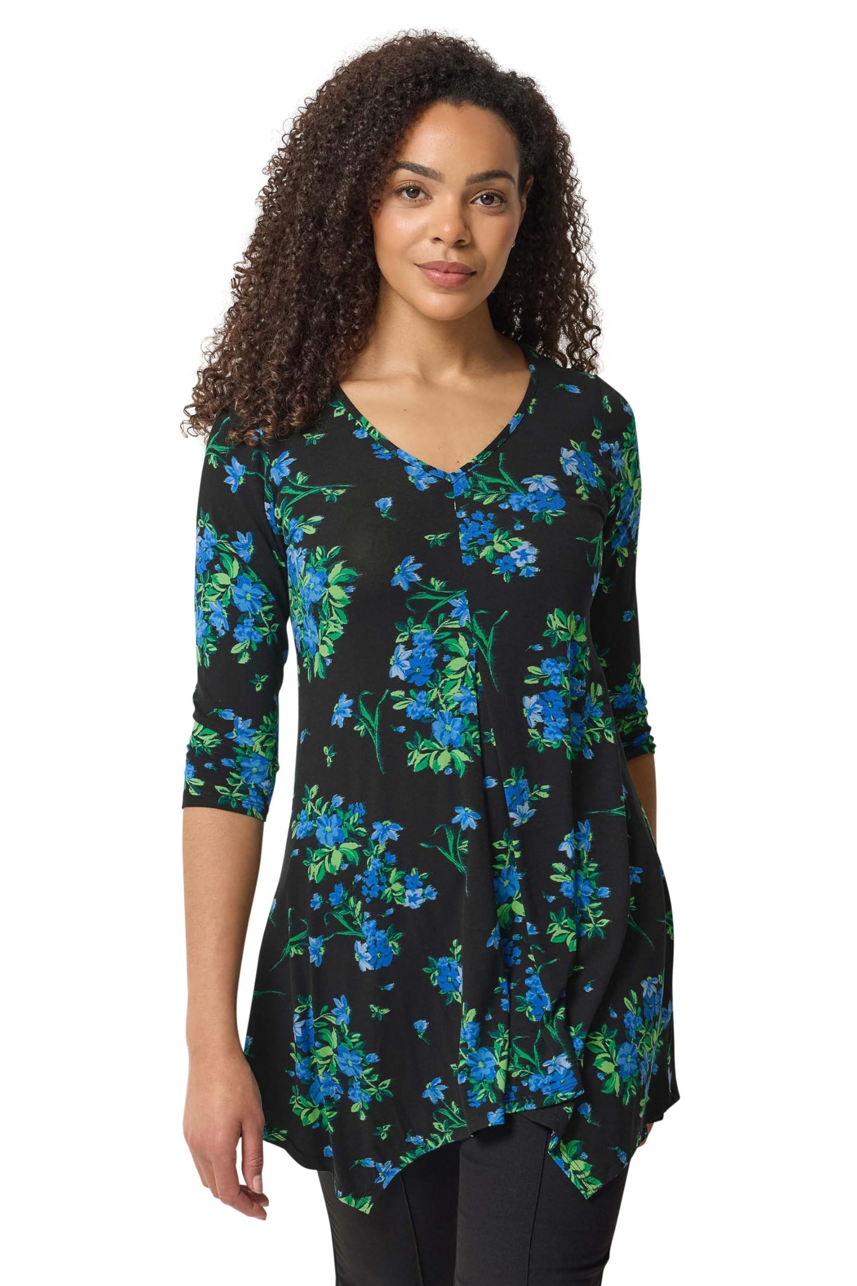 M&Co - Women's Top - Floral Print - Size 14 - Black