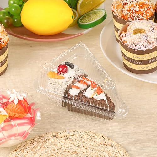 Miniatura 6 de 100 recipientes para tartas con tapa, plástico transparente, tapa mediana con bisagras, contenedor de una sola rebanada para pasteles o tartas de 7