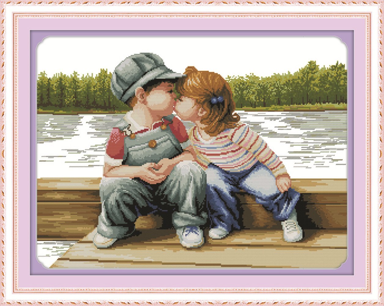 YEESAM ART Unstamped Cross Stitch Kits for Adults, Kiss 14ct Counted Unprinted Embroidery Kit Needlework Wall Art Decor