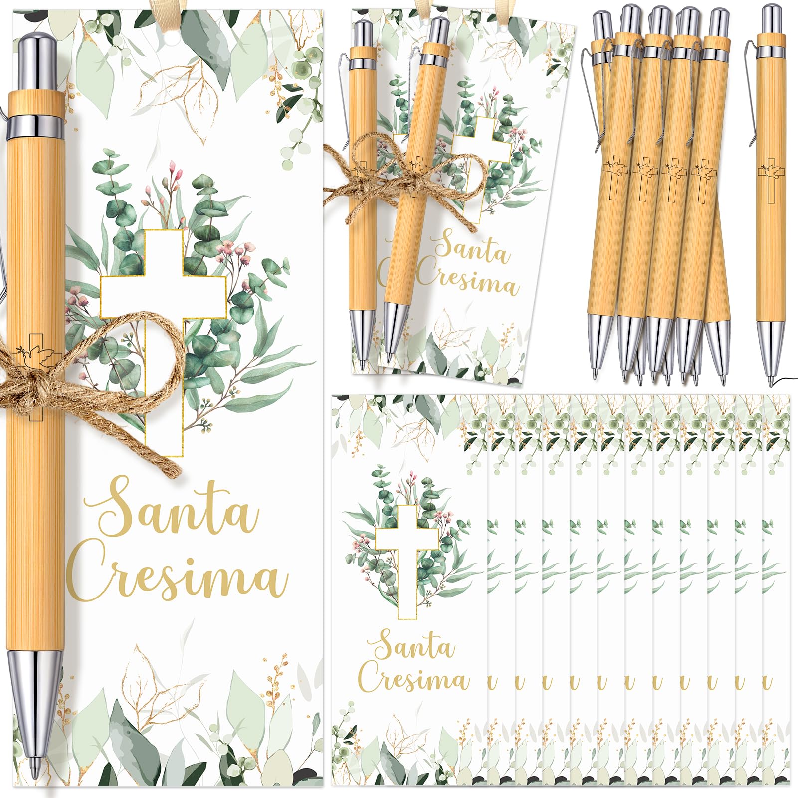 Tenare 30 Set Regali di Santa Cresima Regali Cristiani per la Prima Comunione Accessori per la Bibbia della Chiesa per Gli Ospiti Include Biglietti Religiosi con Croce Penne a Sfera Nastro e Corda