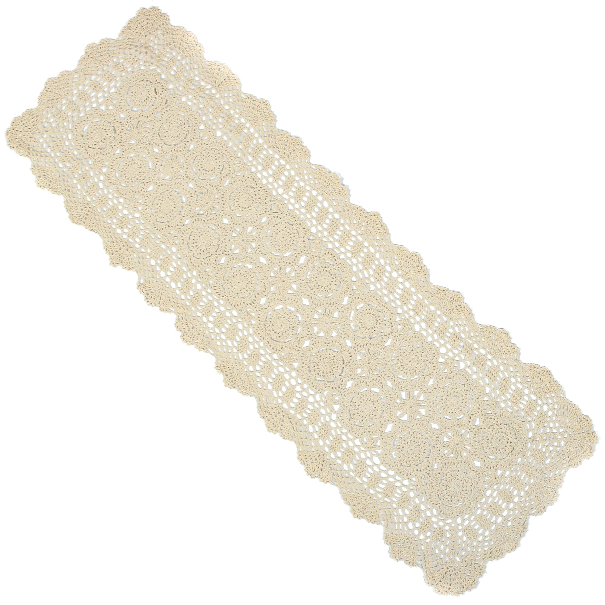 Chemin de table rectangulaire fait main en dentelle de coton beige luxury