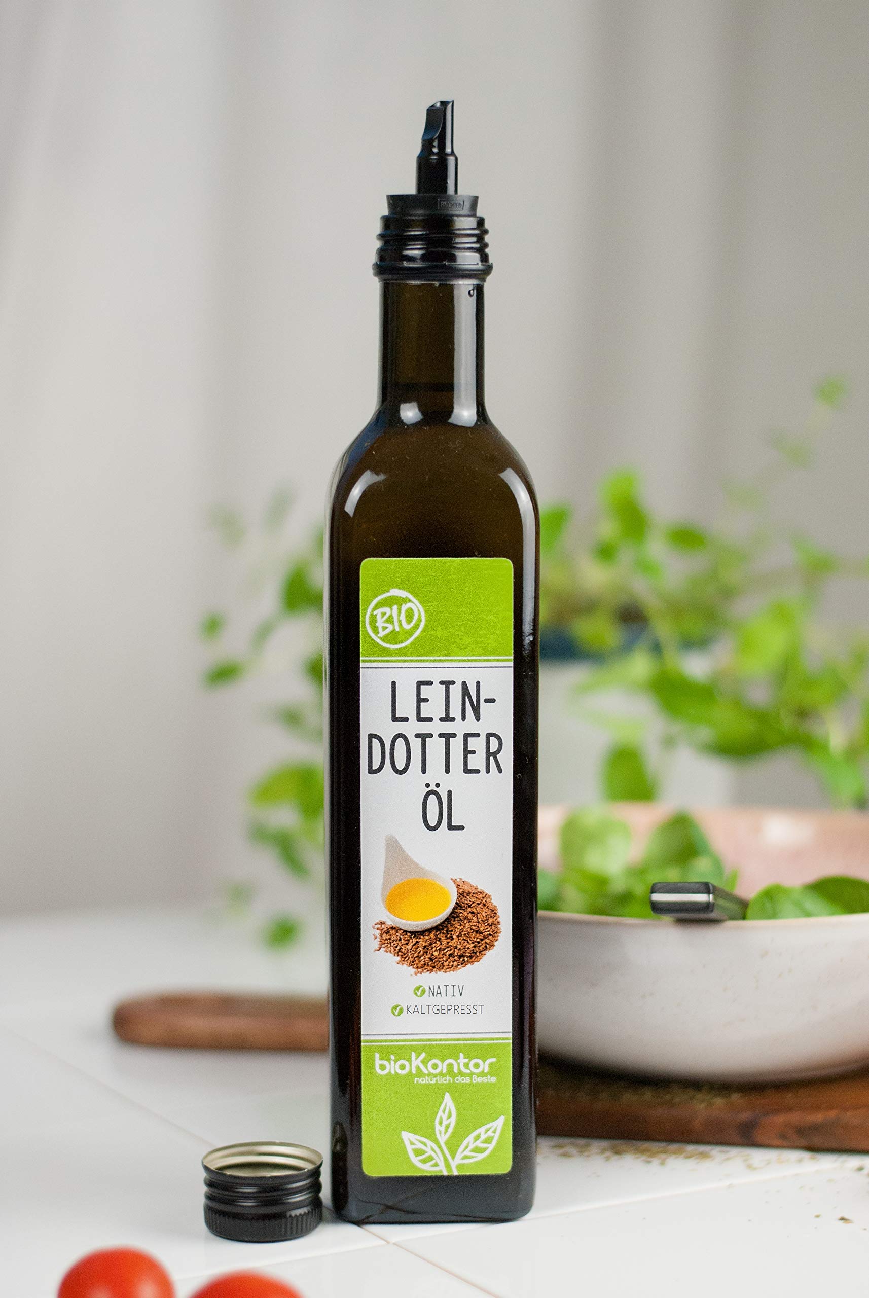 bioKontor – Bio Leindotteröl 2x 500ml (1000 ml) – nativ & kaltgepresst – Camelina Sativa Öl in Rohkostqualität – vielseitig für Salate, Dressings & kalte Küche – 100% naturrein