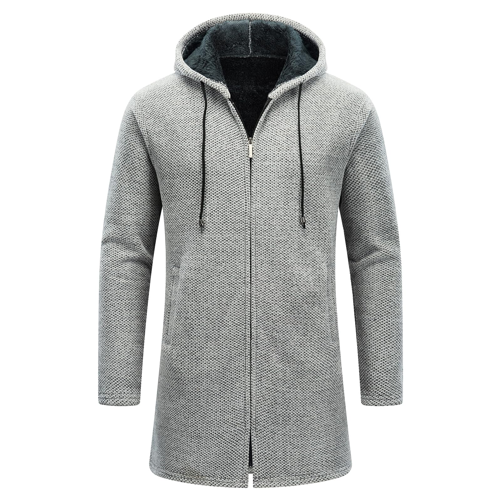 KUDORO Strickjacke Herren Cardigan Lang Trachtenjacke Kapuze mit Kapuze Gestrickt Pullover Hoodie Wintermantel Sweatjacke Feinstrick Winterjacke Fleecejacke