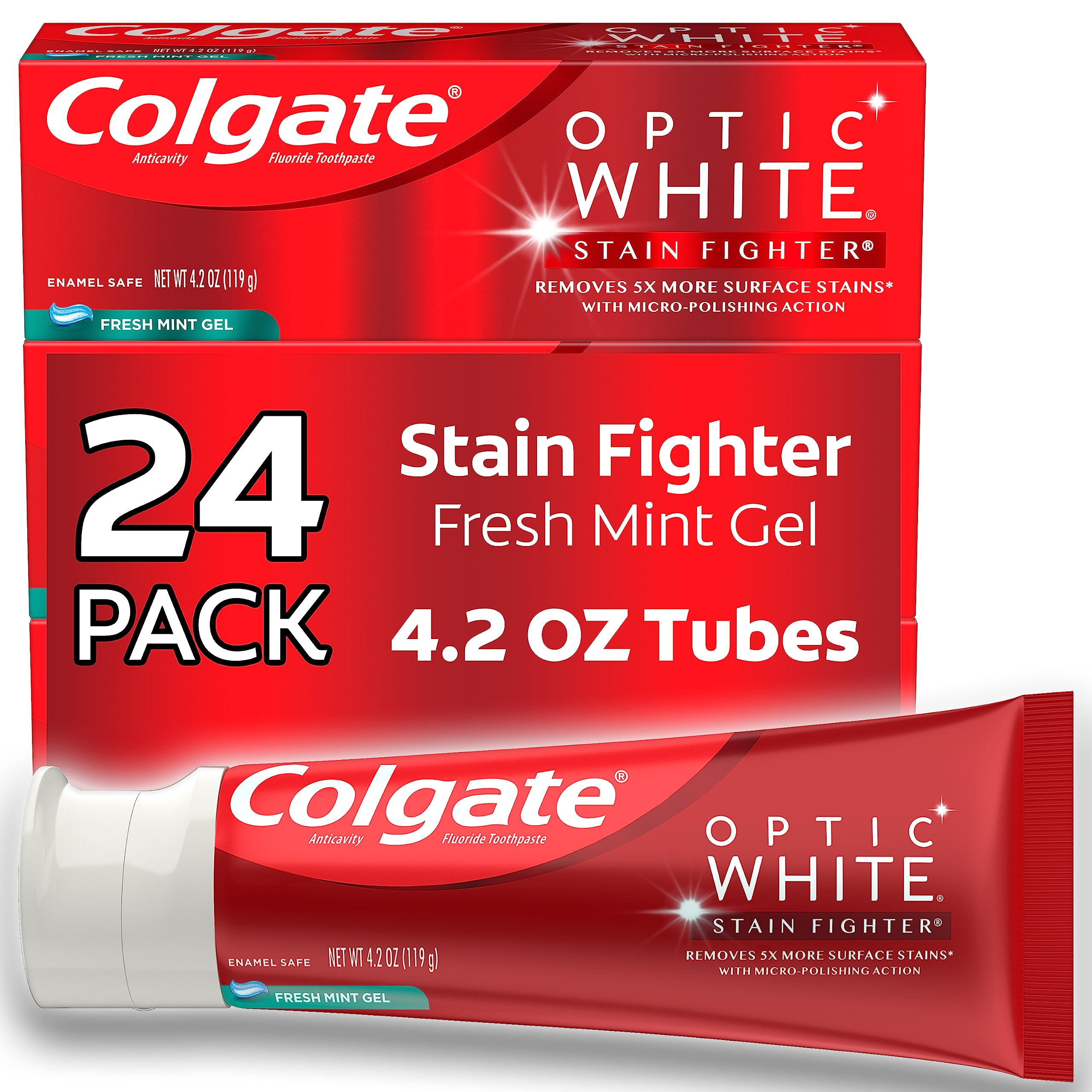 Colgate Optic White Stain Fighter Whitening Toothpaste Gel Fresh Mint Flavor with Fluoride Enamel-Safe for Daily Use 4
