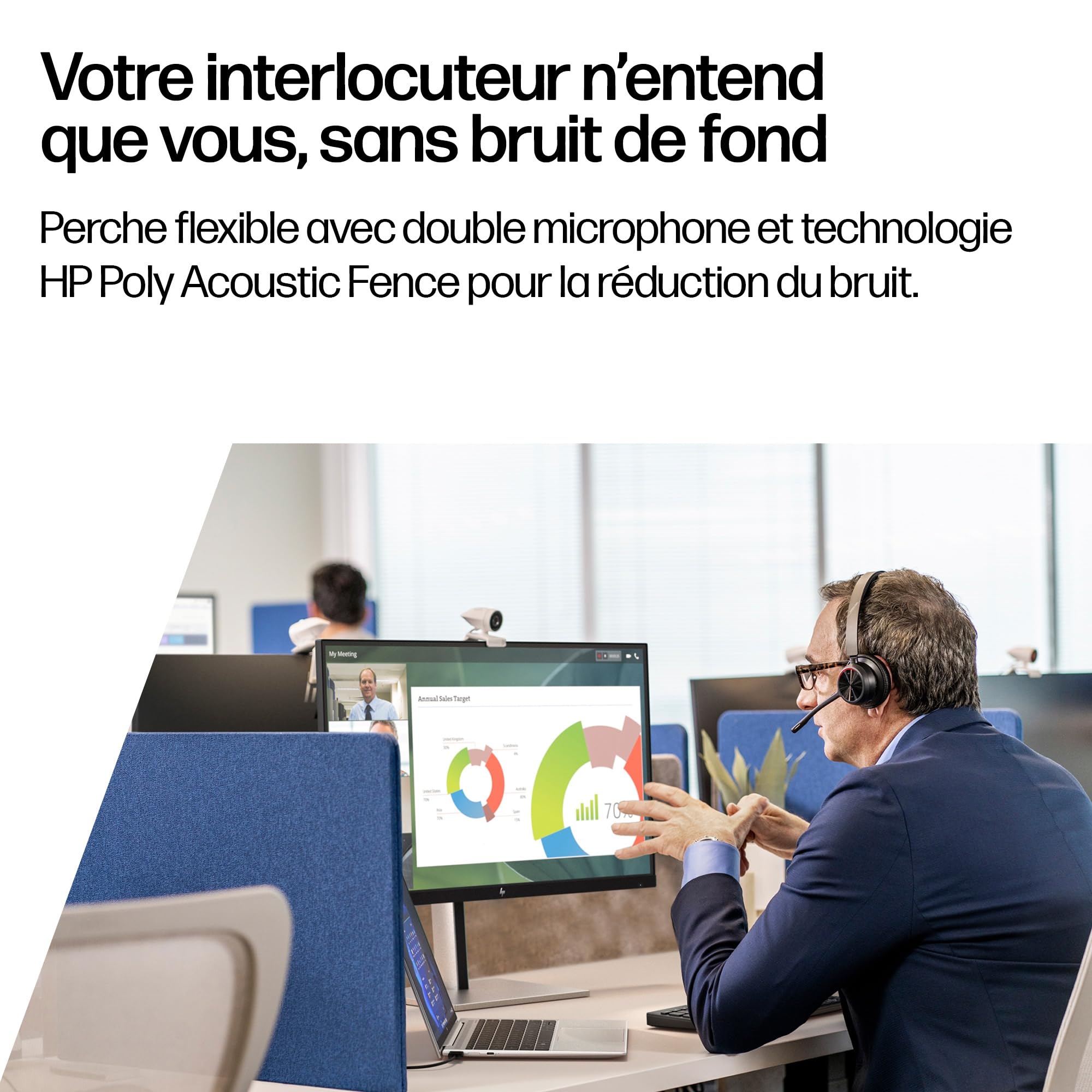 Micro-casque sans fil Poly Voyager 4320 UC et socle de chargement - Micro-casques binauraux avec perche microphone antibruit - Connexion à un PC/Mac/Téléphone portable via Bluetooth - Teams (certifié)