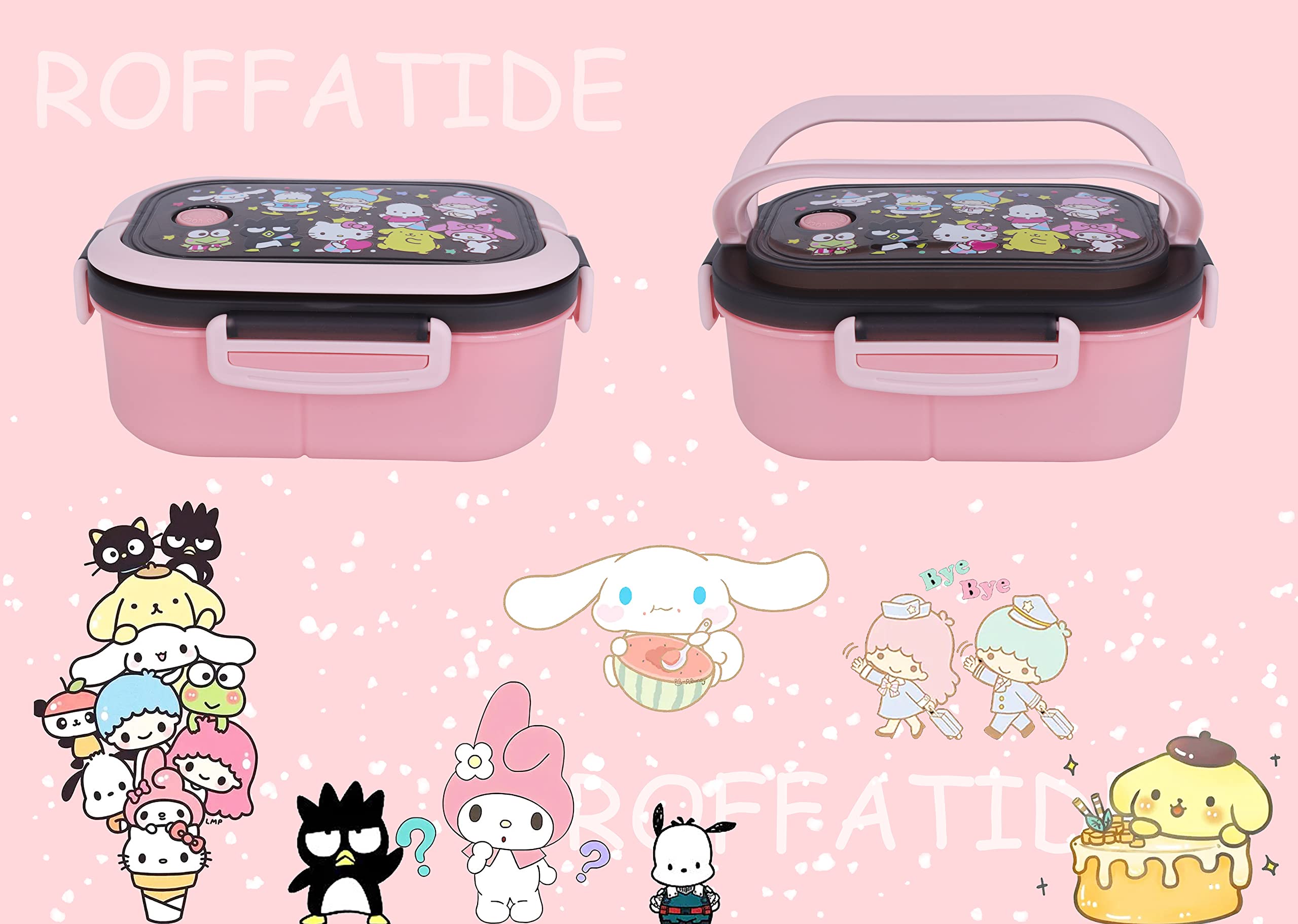 Scatola Per Il Pranzo Bento Kawaii Roffatide Con Cinnamoroll E Kuromi, 2 Scomparti, 4 Chiusure, Termica, Per Frutta E Snack