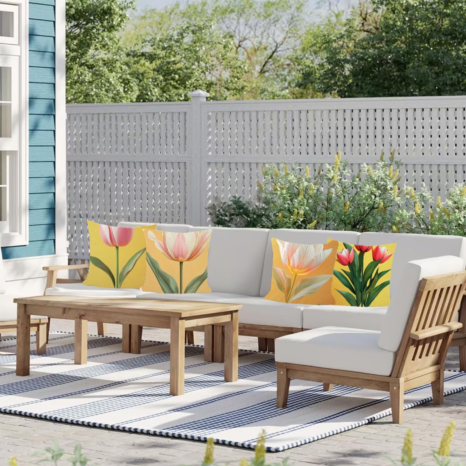 Cuscini Per Divano 60x60cm Set di 4 Cuscini da Esterno Divano Pianta Cuscino Esterno Decorativo in Piazza Estate Lino Impermeabile Cuscino Outdoor Pillowcase, Decorazione Del Giardino Fiore E-6