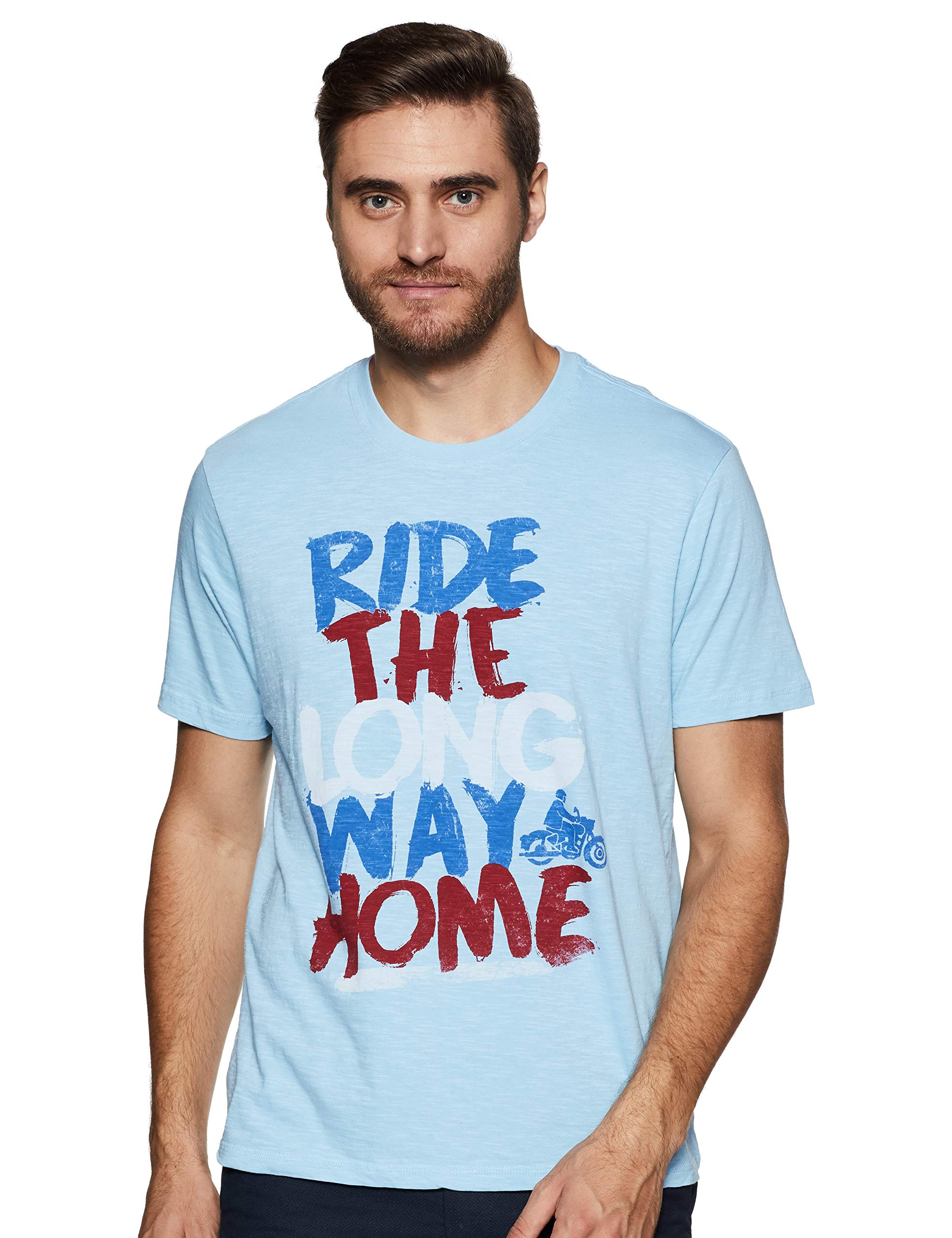 Royal Enfield Long Way Home Graffiti Sky Blue T-Shirt (L) 42 cm(RLATSK000105)