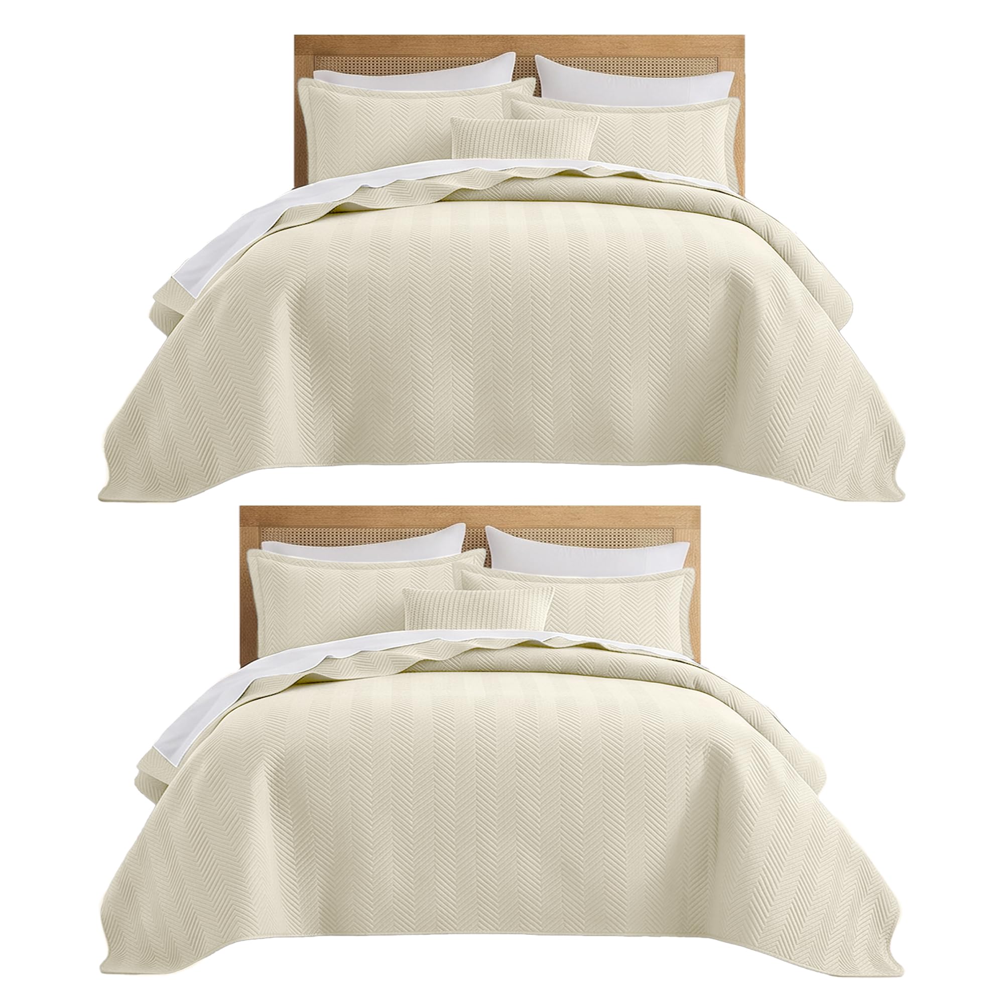 IR Imperial Rooms Queen Quilt Bedding Set Ivory Bedspread Wave 2 Pack