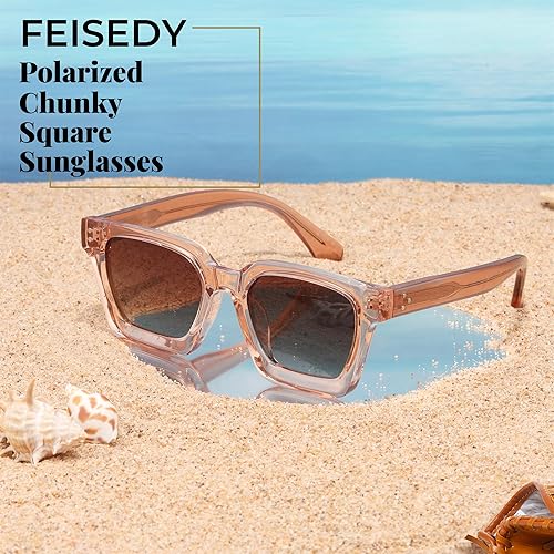 Miniatura 5 de FEISEDY Gafas de sol polarizadas para hombre y mujer, marco grueso cuadrado, rectangular, UV400, gafas de sol B2396