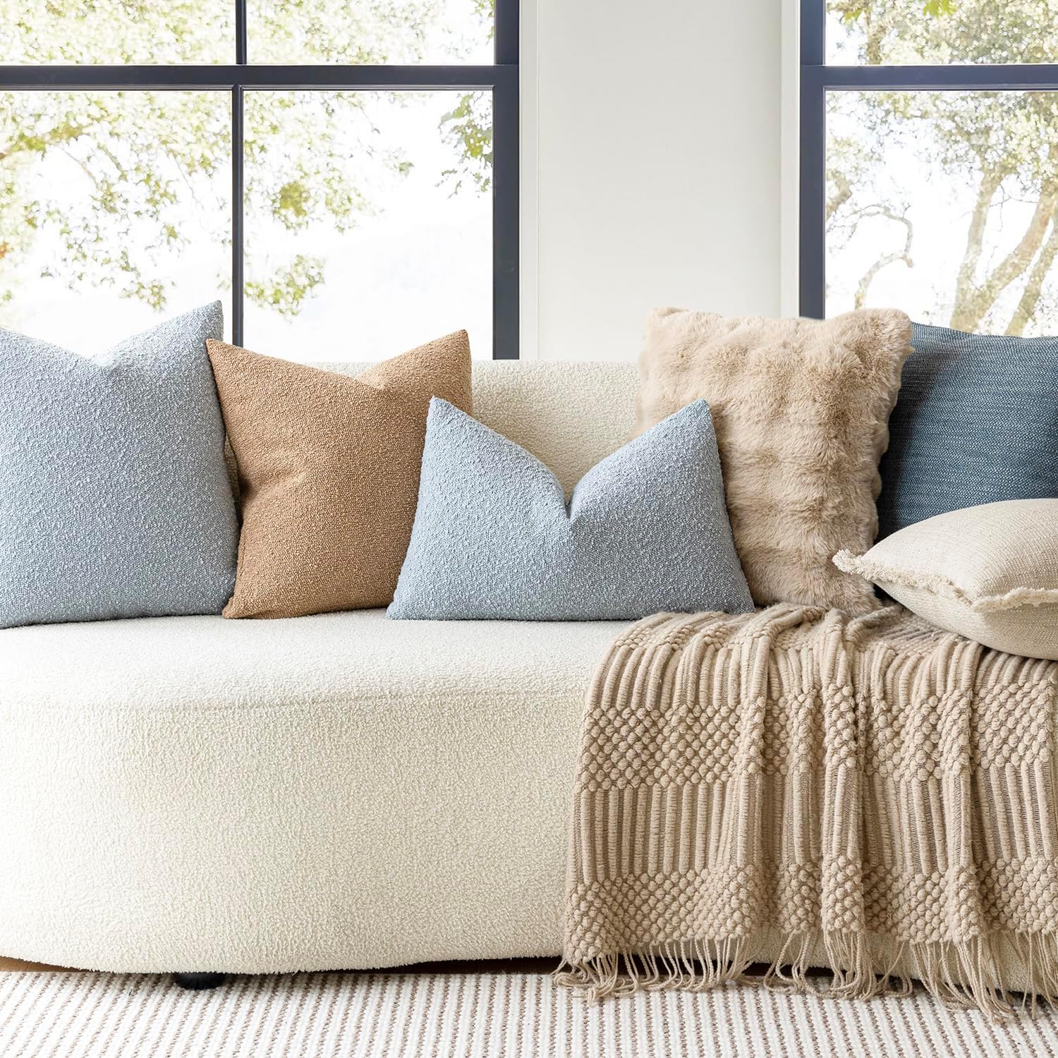 Foindtower Pack of 2 Textured Boucle Throw Pillow Covers Accent Solid Lumbar Pillow Cases Cozy Soft Decorative Couch Cushion Case for Chair Sofa Bedroom Living Room Home Decor, 12 x 20 Inch,Camel - Image 7