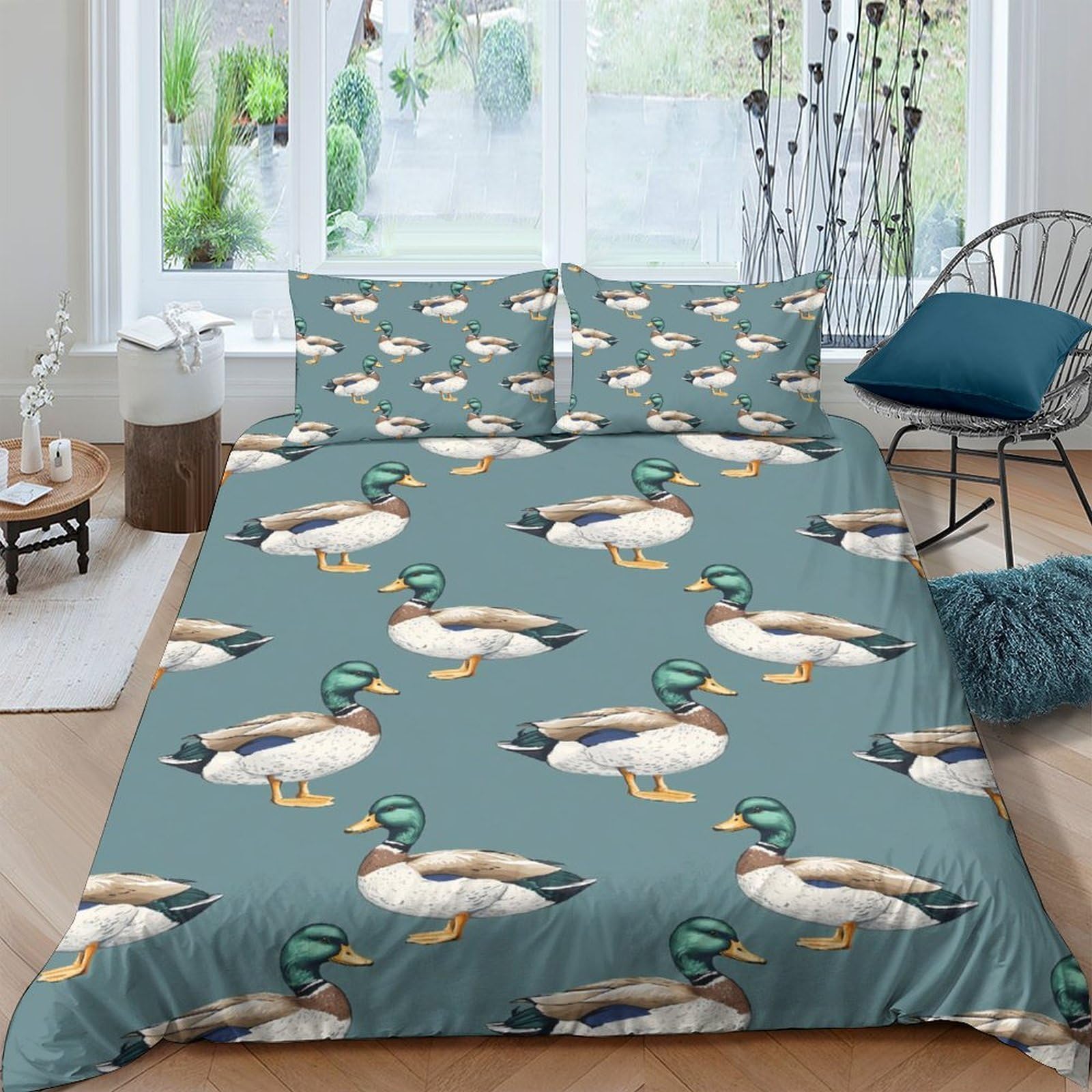 Ctjqhvkz Style-7 3D Printed Mallard Duck Fitted Sheet Microfiber Soft Green Animal Pattern Mattress Cover For Bedroom Dorm Decor Single（135X200cm）
