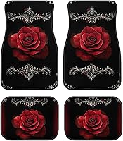 Vista 1 de Yewattles - Set de 4 alfombrillas para auto con estampado de rosa roja, delanteras y traseras, antideslizantes, ajuste universal para sedán