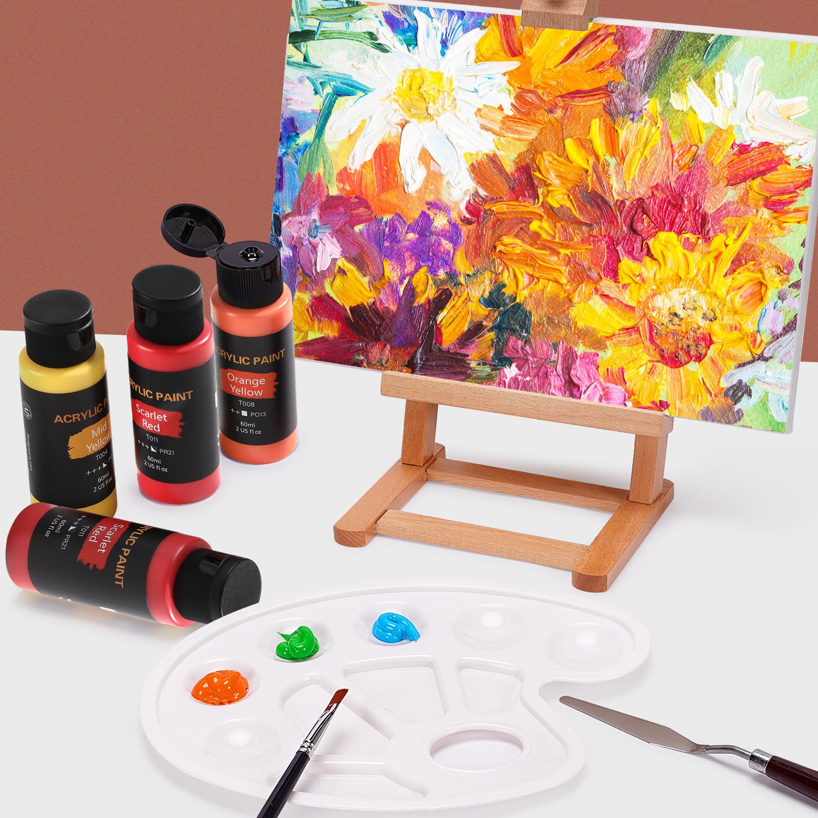 Acrylic Paint Set 24 Colors(2oz /60ml) with 12 Brushes,Rich Pigmented, Premium Acrylic Paints for Canvas Wood Glass Rock Leather Painting, Art Craft Paint Supplies