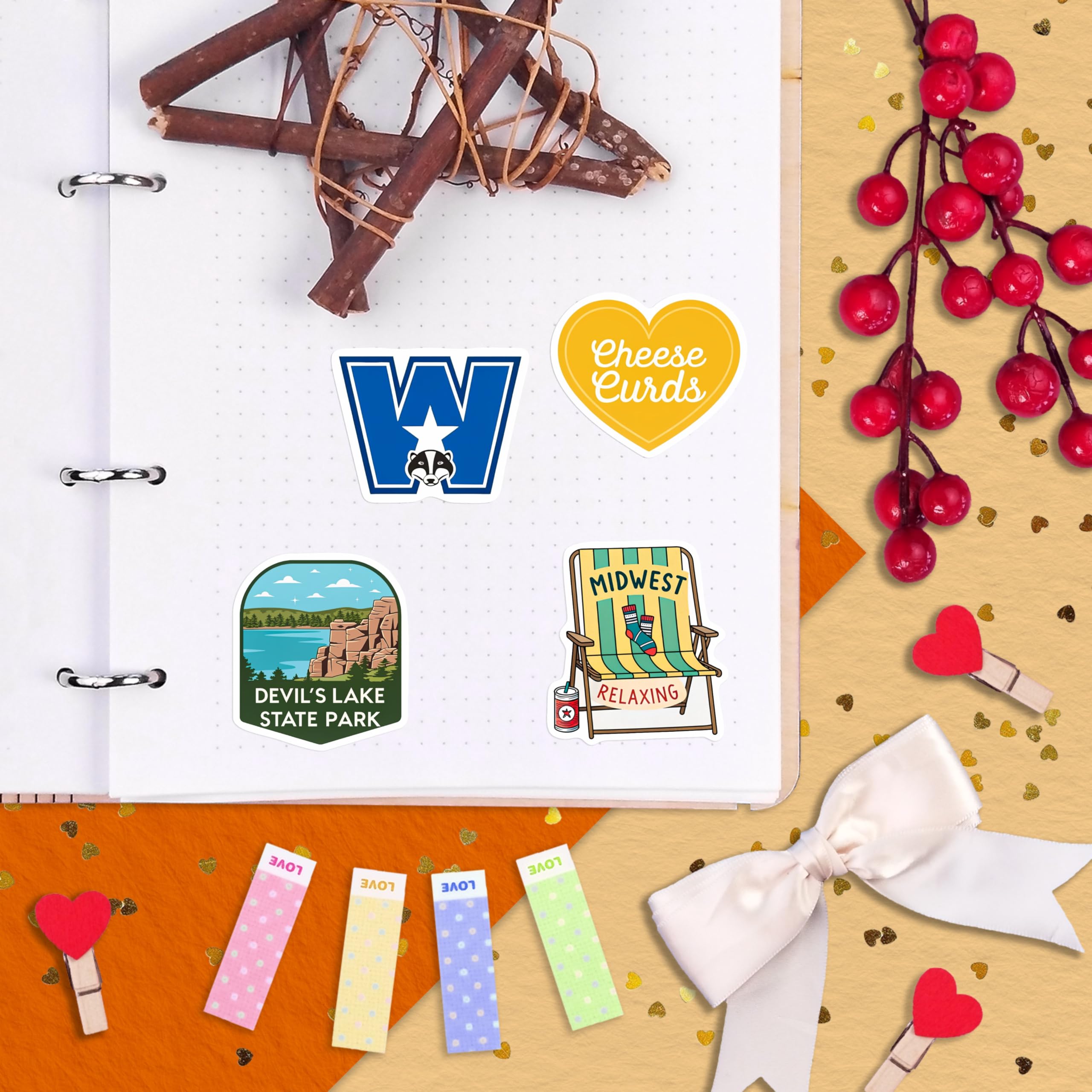 100Pcs Wisconsin Stickers and Decals for Water Bottle, Laptops, for Luggage - Wisconsin Gifts, Party Supplies - Gift for Women & Men