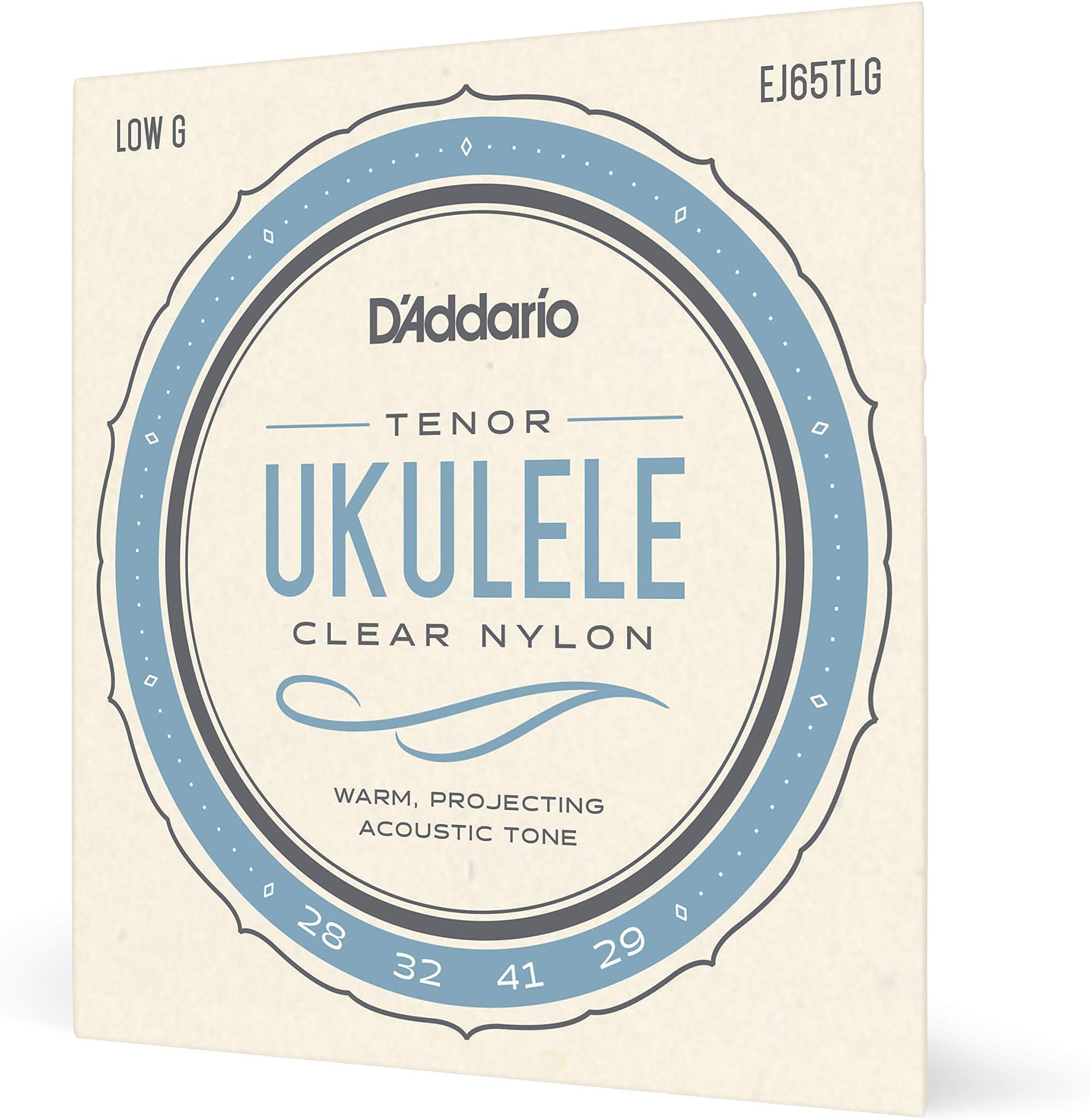 D'Addario Tenor Ukulele Strings, Clear Nylon, EJ65TLG, Low-G, 4-String Set, Pack of 1