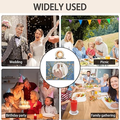 Miniatura 7 de Juego de 6 manteles individuales con diseño de almendros en flor, resistentes al calor, lavables, antideslizantes, para decoración de fiestas,