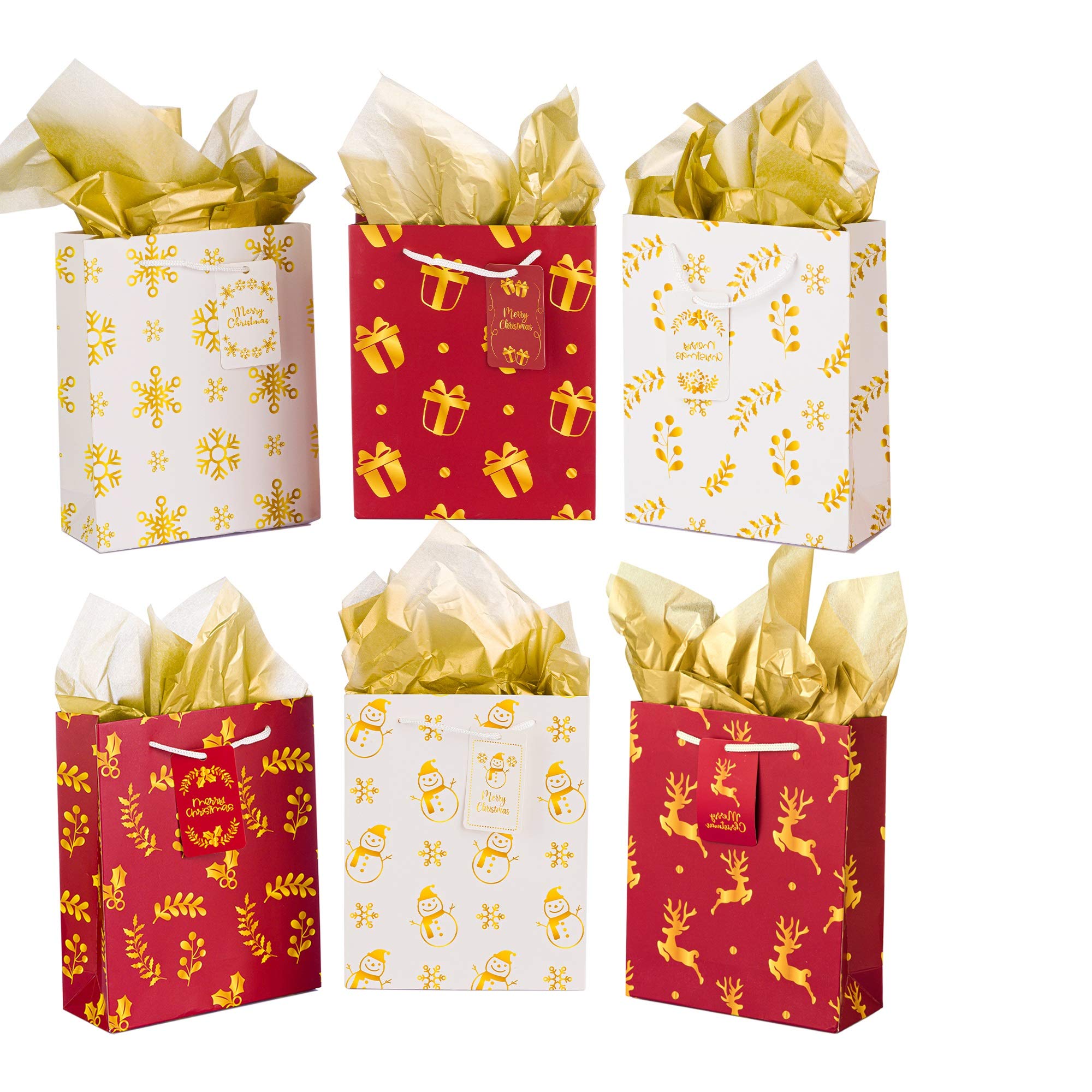 Buy 12 Pieces Premium Christmas Assorted Gold Metallic Design Gift Bags